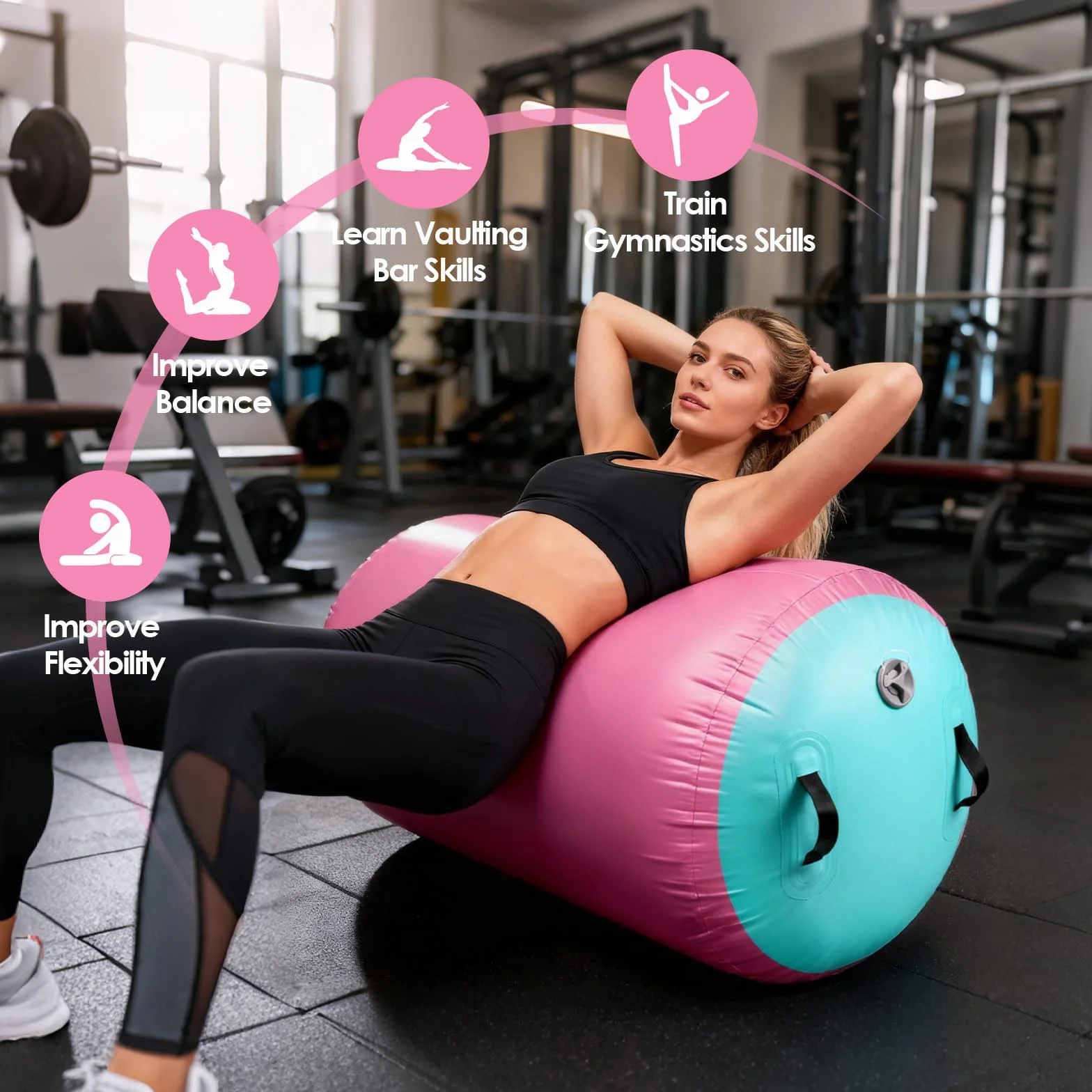 Diealles Shine Air Roll, 100x60cm Rullo ad Aria Gonfiabile Rotondo, Rotolo Gonfiabile con Pompa Elettrica e Borsa per il Trasporto, Air Barrel Gymnastics Roller per Allenamento Fitness Yoga