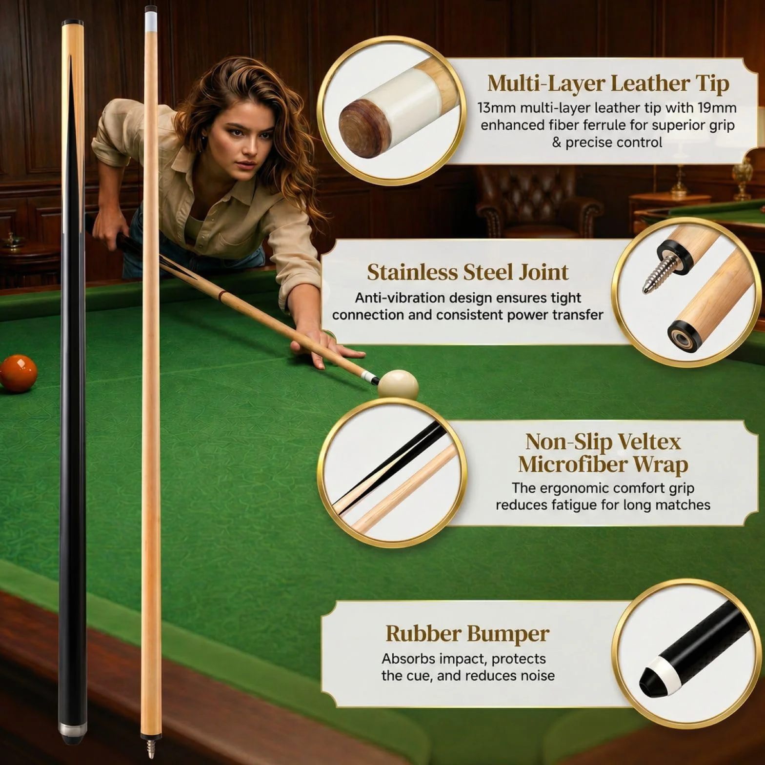 36 Inch 48 Inch 58 Inch Pool Cue Stick Hardwood Billiard Cue Stick for Adults Youth Kids