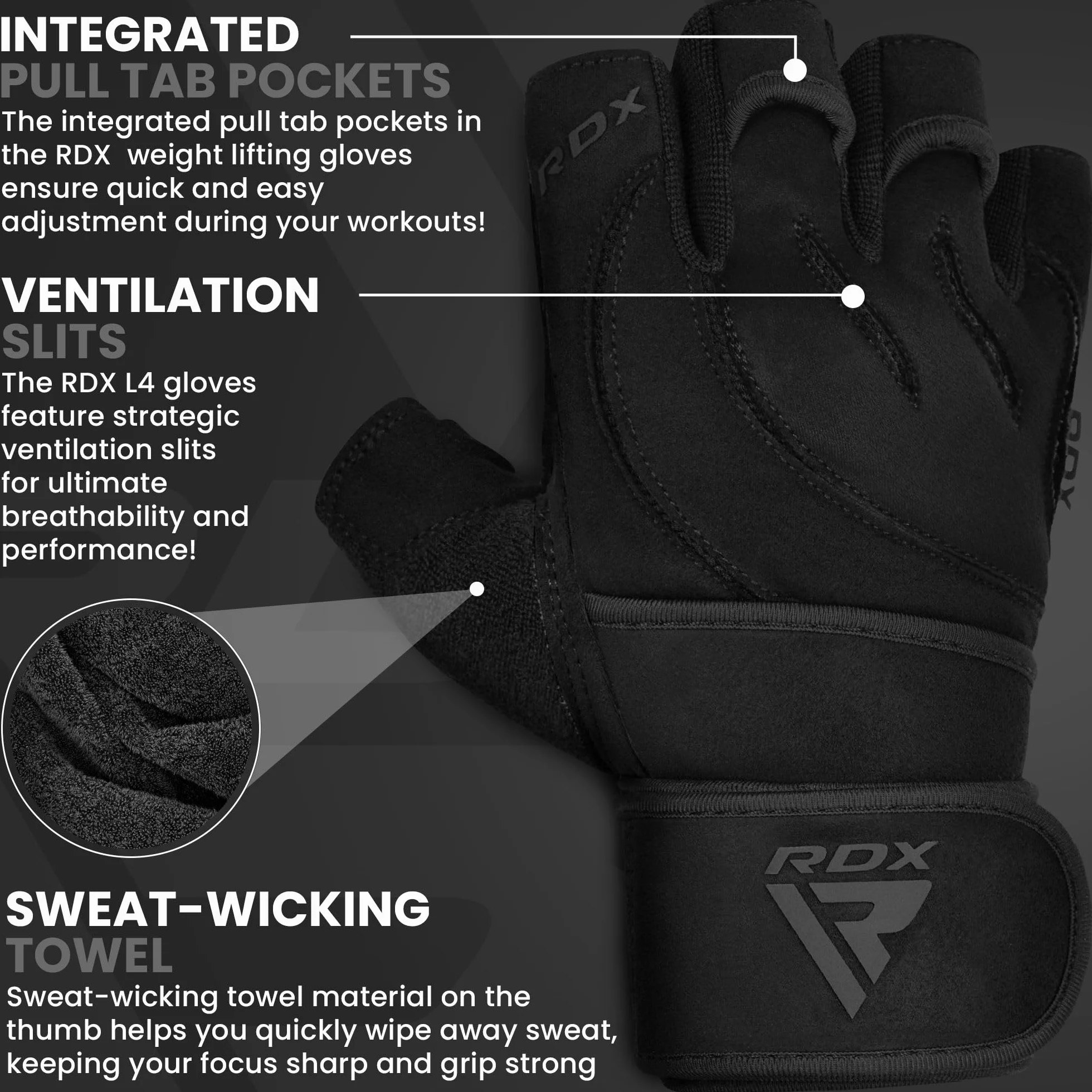 RDX Guanti Palestra Pelle Fitness Lunghi Polso Sollevamento Pesi Antiscivolo