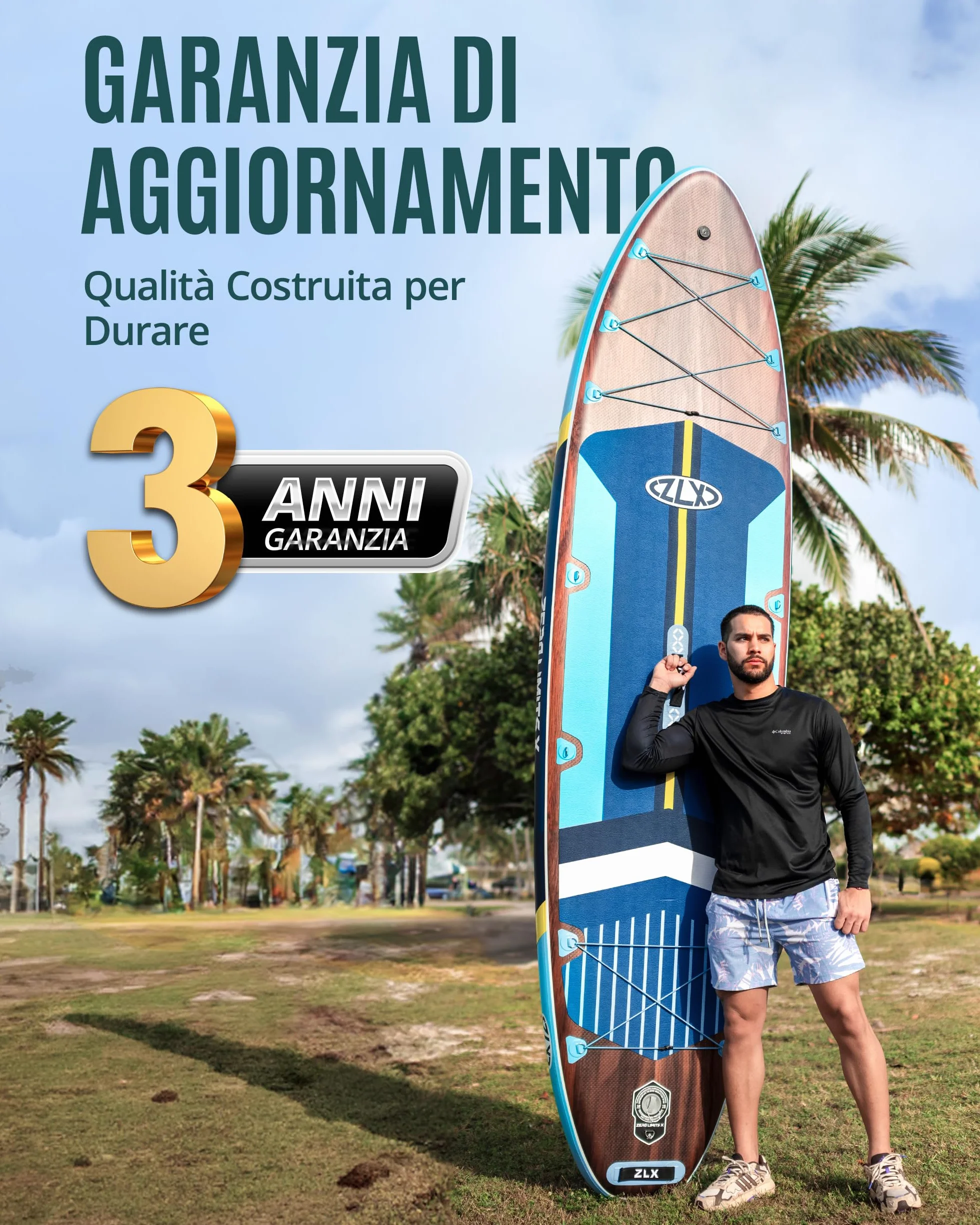Sup Gonfiabile 350x89cm con Accessori Completi, Tavola Max 250 Kg, Pinna Centrale, Pad Deck Antiscivolo per Adulti