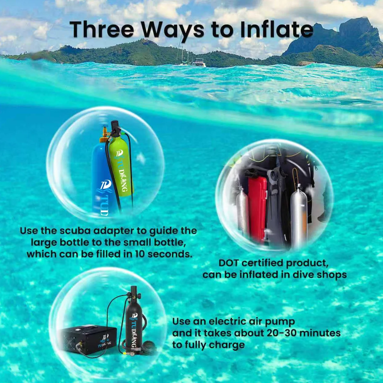 TUDIVING-2L Supporto bombola subacquea portatile ricaricabile 30-45 min