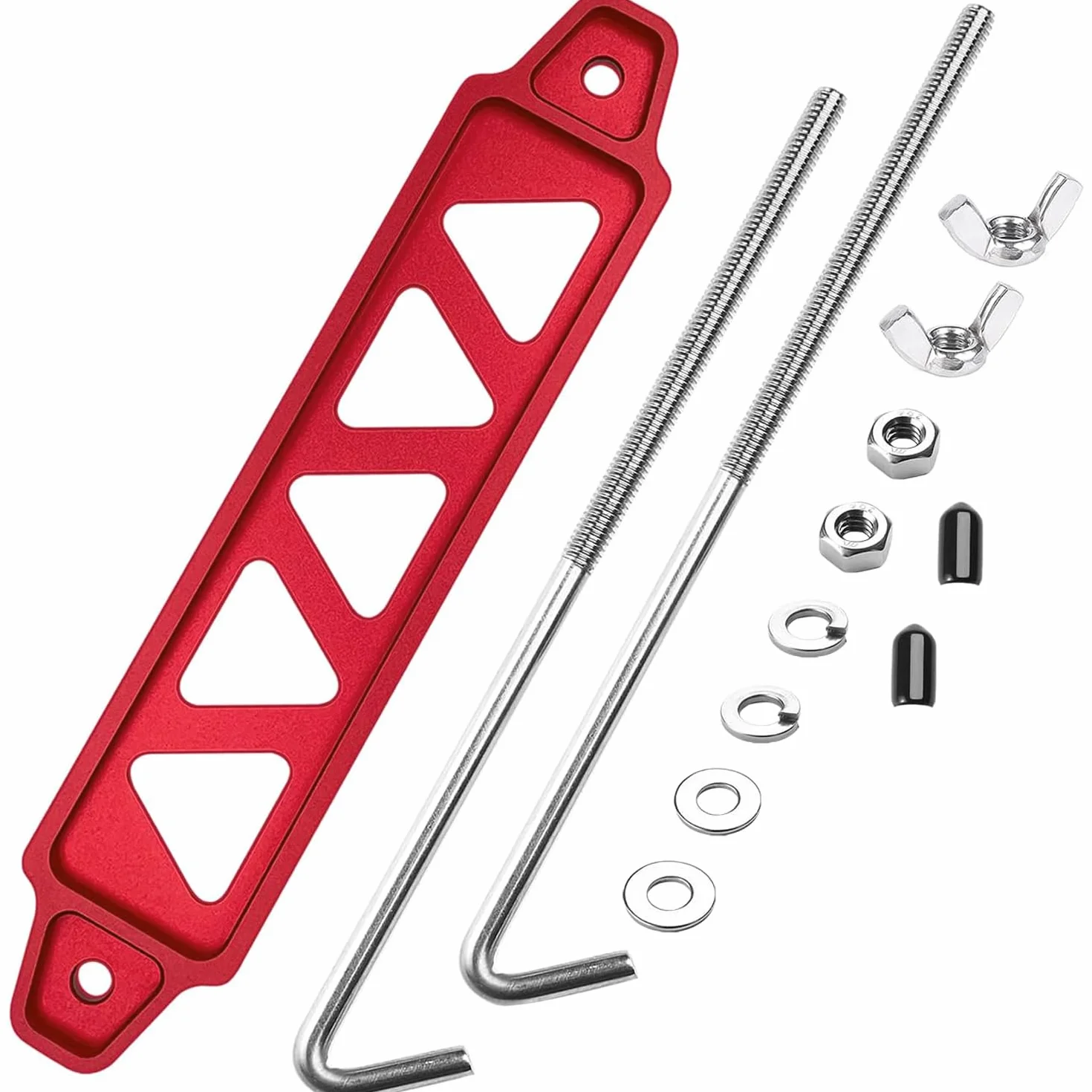 Greluma impostato di fissaggio batteria, con staffa di ancoraggio batteria in alluminio billet rosso e bulloni a J da 27cm (10,6").