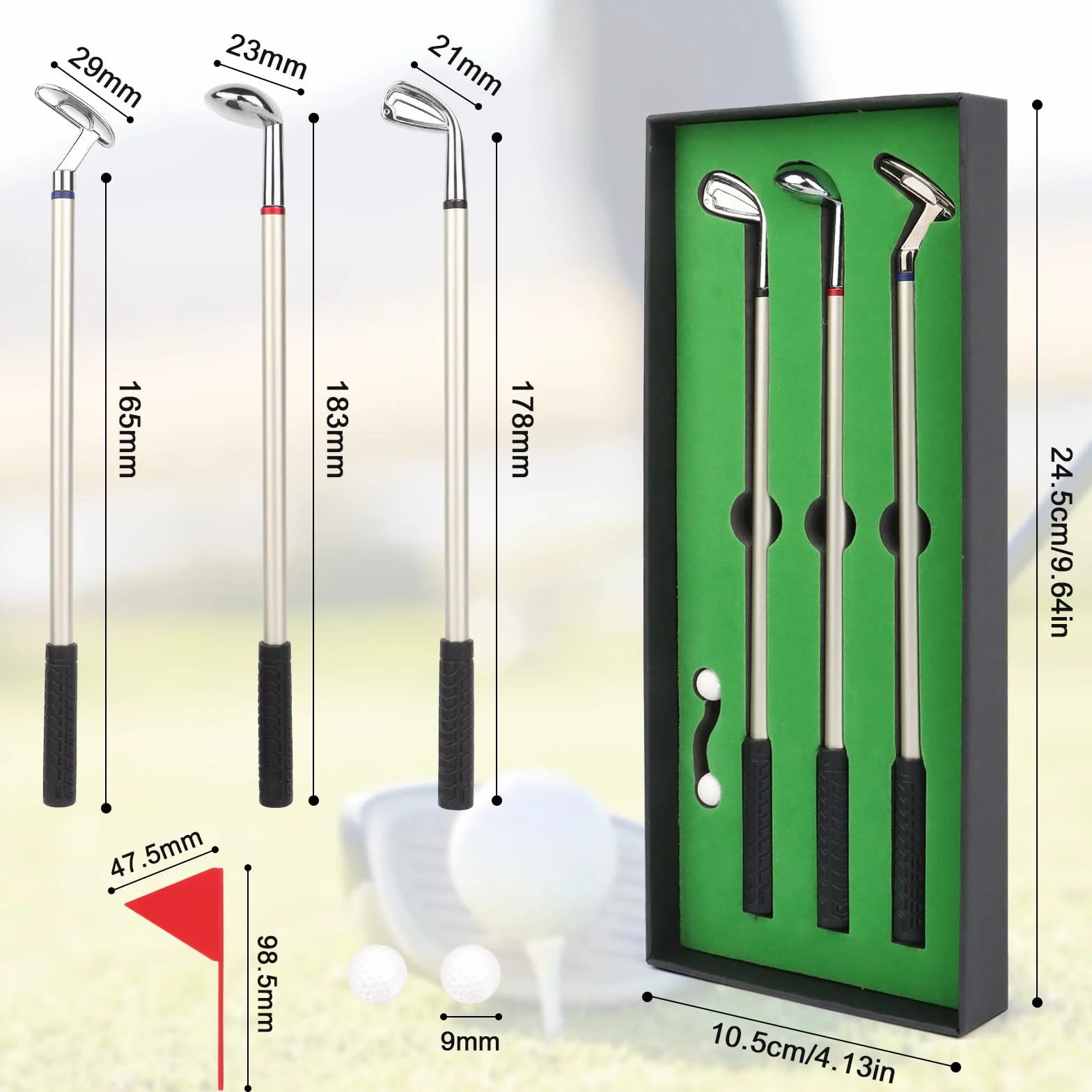 Zestaw 3 Penne per Mazze da Golf in Metallo, Set Regalo da Golf con Palline e Bandierina