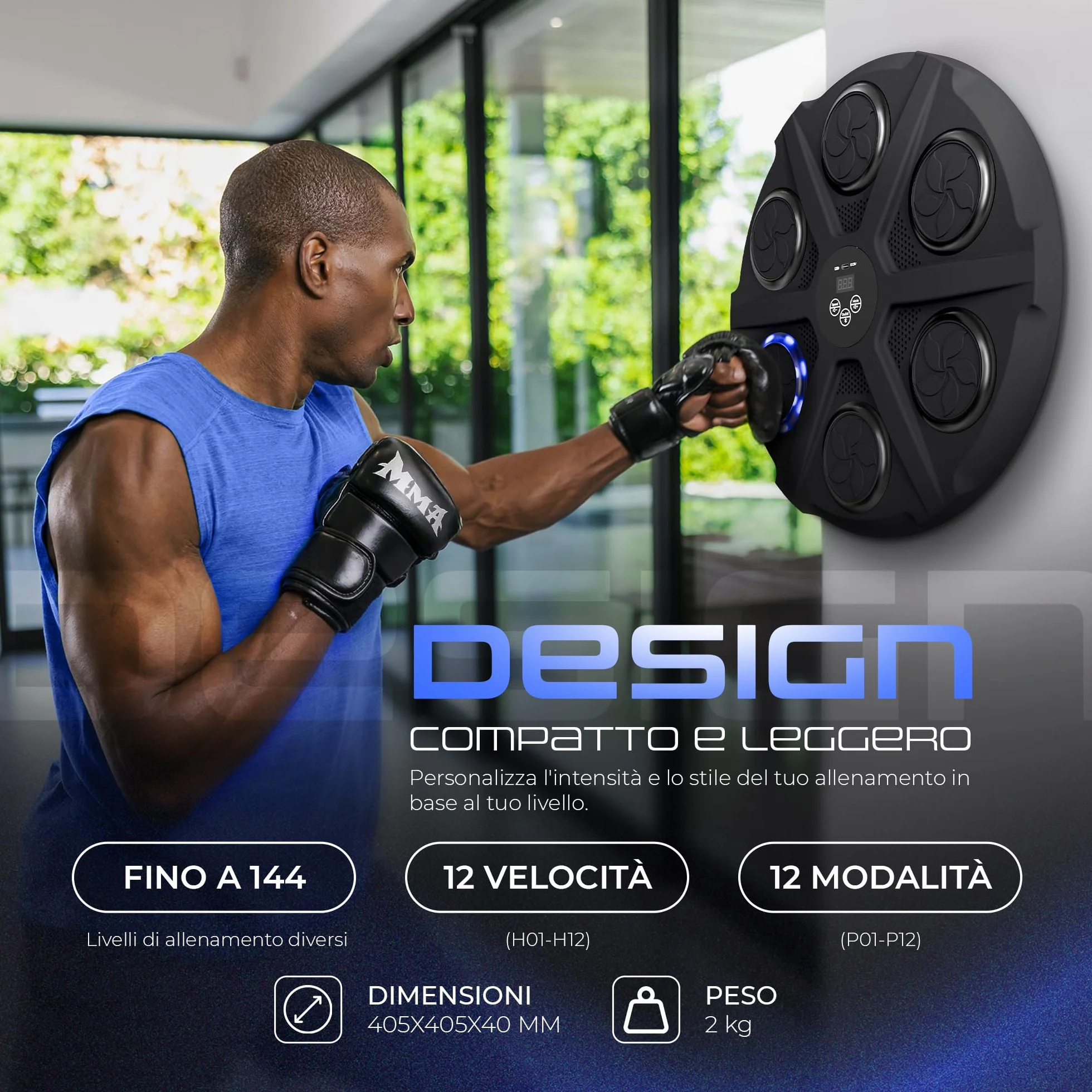 EZERO Beat Punch, la Music Boxing Machine 12 Livelli con Bluetooth & LED – Pannello Interattivo per Allenamento di Boxe a Casa – Migliora Riflessi & Resistenza – Set Completo con Accessori