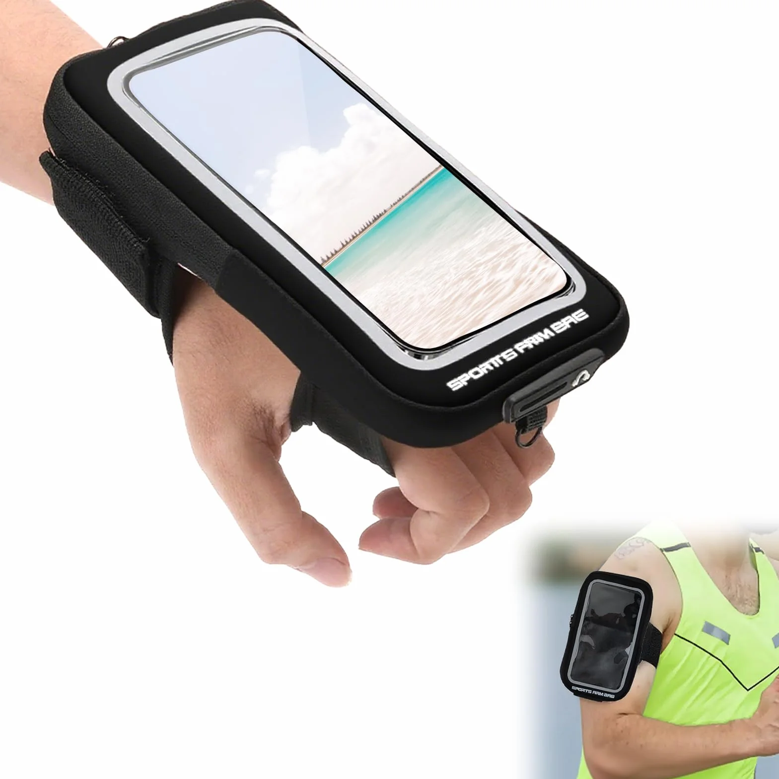 Bracciale da polso 2 in 1 per cellulare fino a 7 pollici, resistente al sudore, traspirante per corsa e palestra