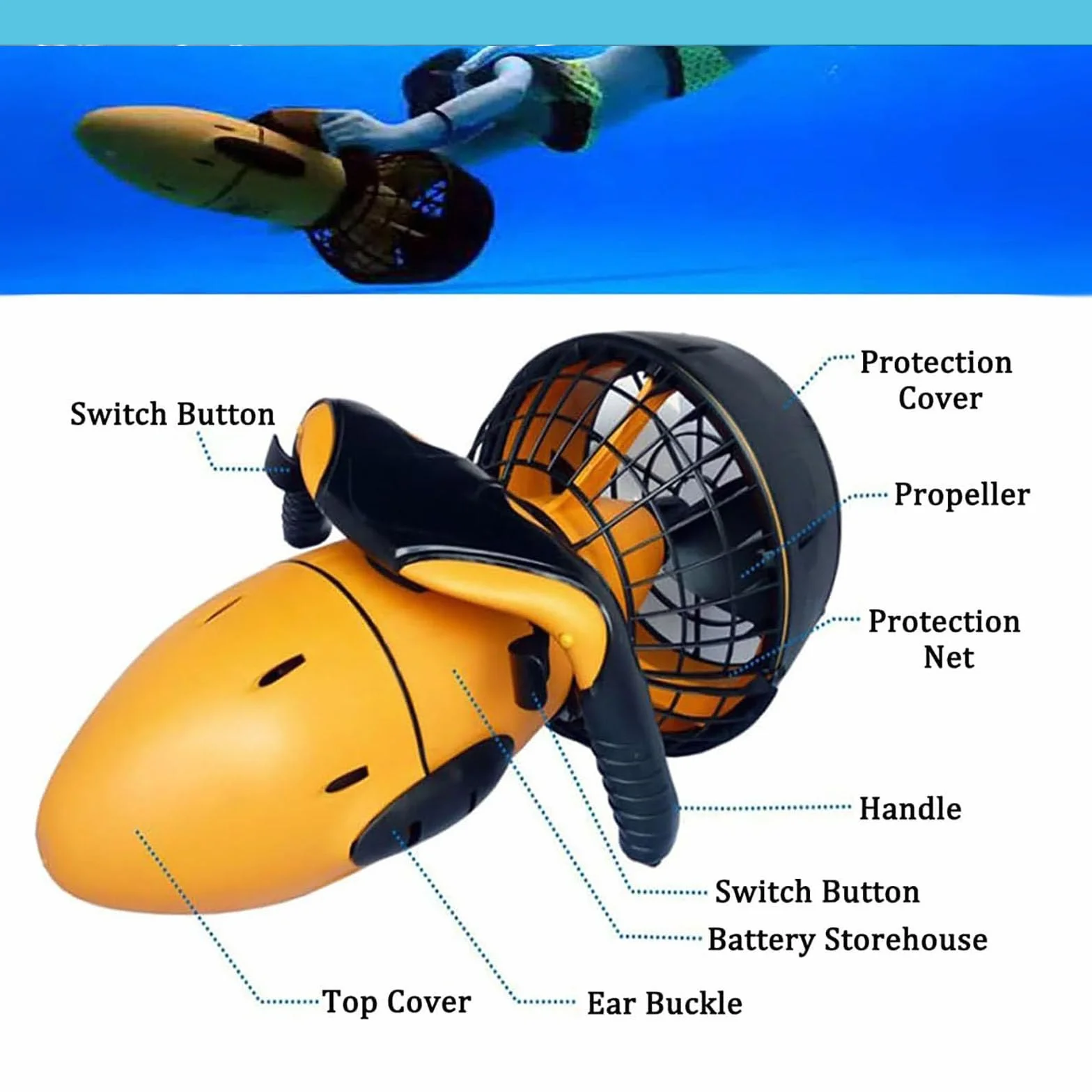 Seascooter Subacqueo 500 W, Underwater Booster Doppia Velocità per Immersioni e Snorkeling