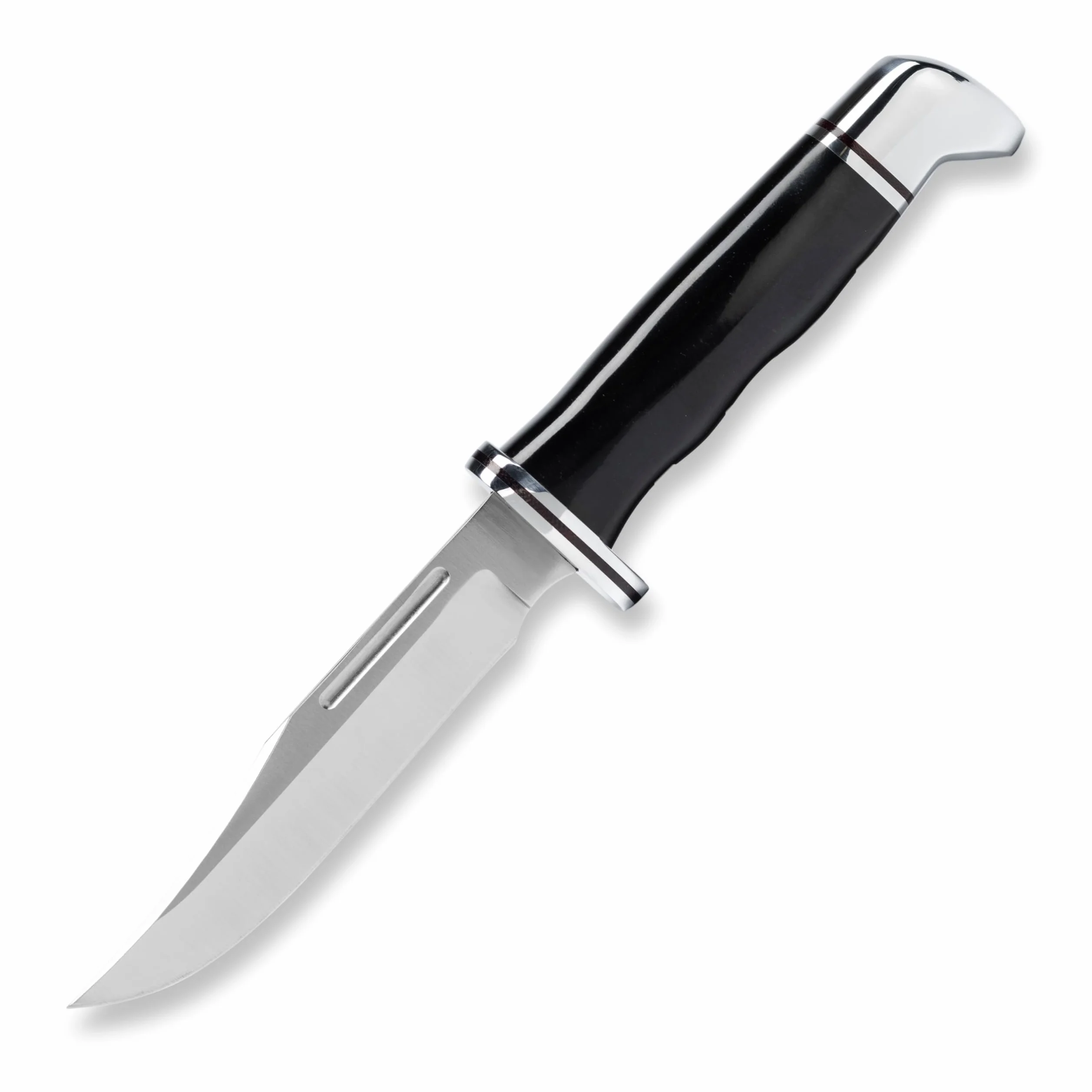 NANQUAN Buck Knives 117 Brahma Fixed Blade Hunting Knife, 4 1/2" 420HC Blade, Black Phenolic Handle with Leather Sheath