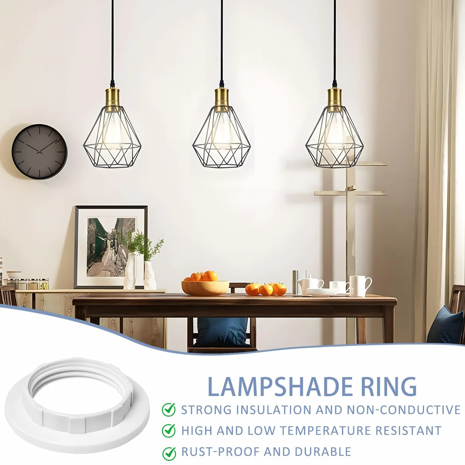 Anello Riduttore Paralume E14 Bianco Plastica 28mm Convertitore Adattatore Anelli di Riduzione per Lampade Sospensione e Tavolo 6 Pezzi