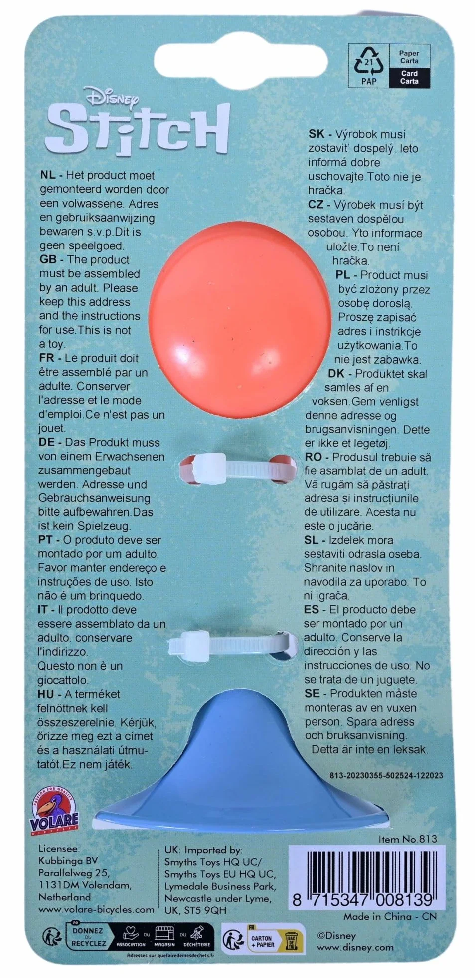 Trombetta per bicicletta bambini Stitch gomma