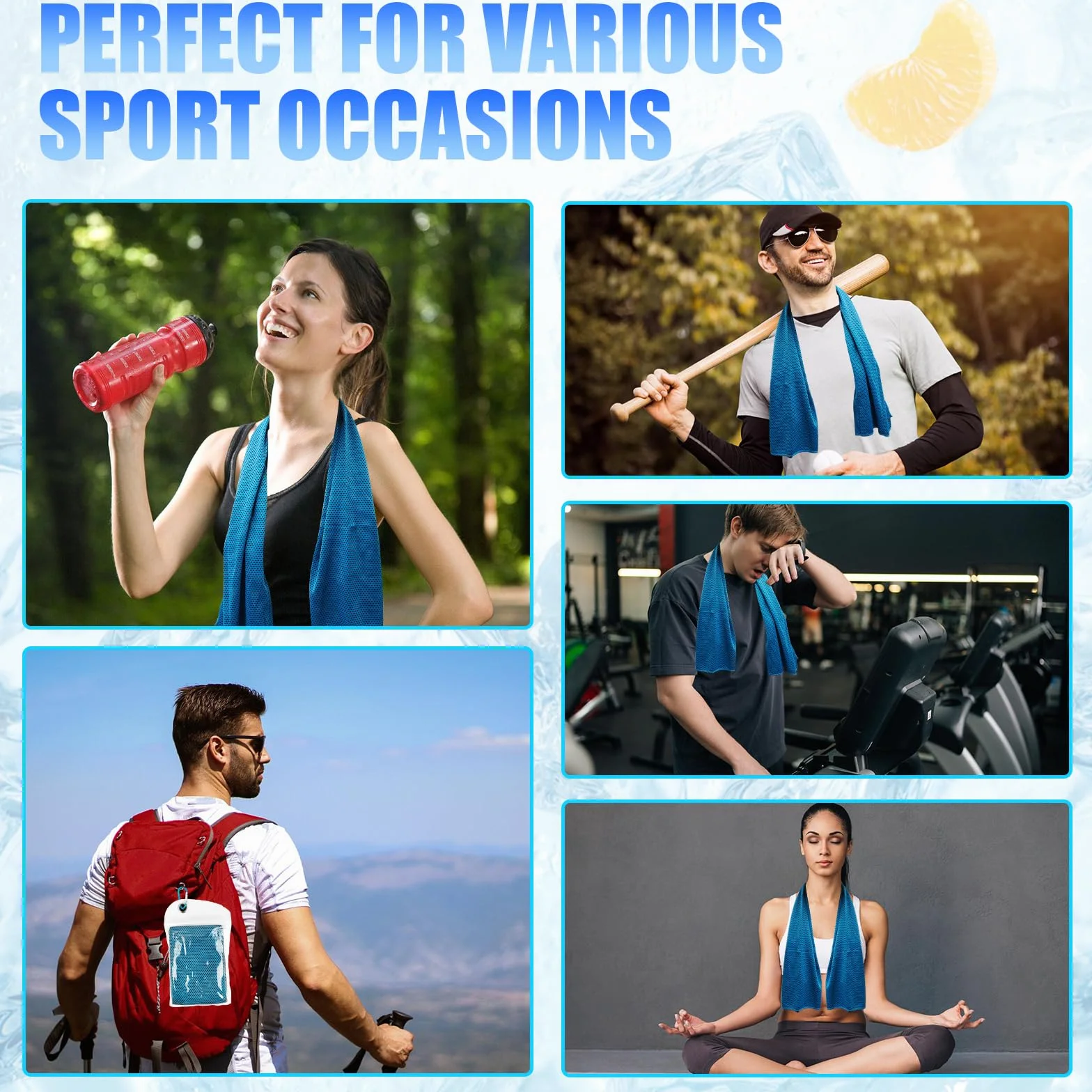 Asciugamano da ghiaccio 30 x 100cm, asciugamano golf, cooling towel, Asciugamano Raffreddamento per Yoga Palestra