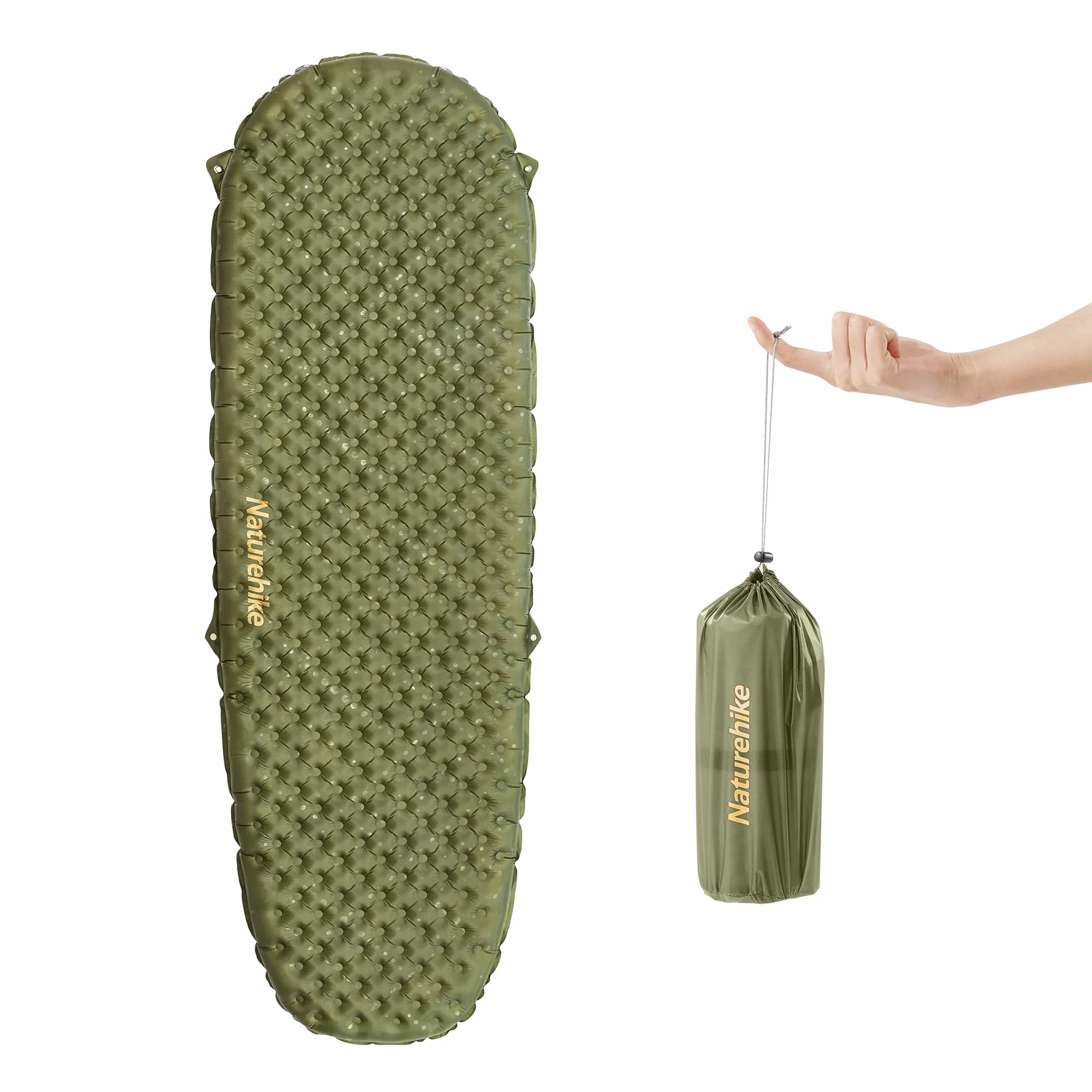 Naturehike Thermal 3,5R Materassino da campeggio, 4 stagioni (-6 ℃), Ultraleggero Materasso Gonfiabile Campeggio con Cuscino per Escursionismo, Trekking, Tenda-Mummy/183 * 58（Green）
