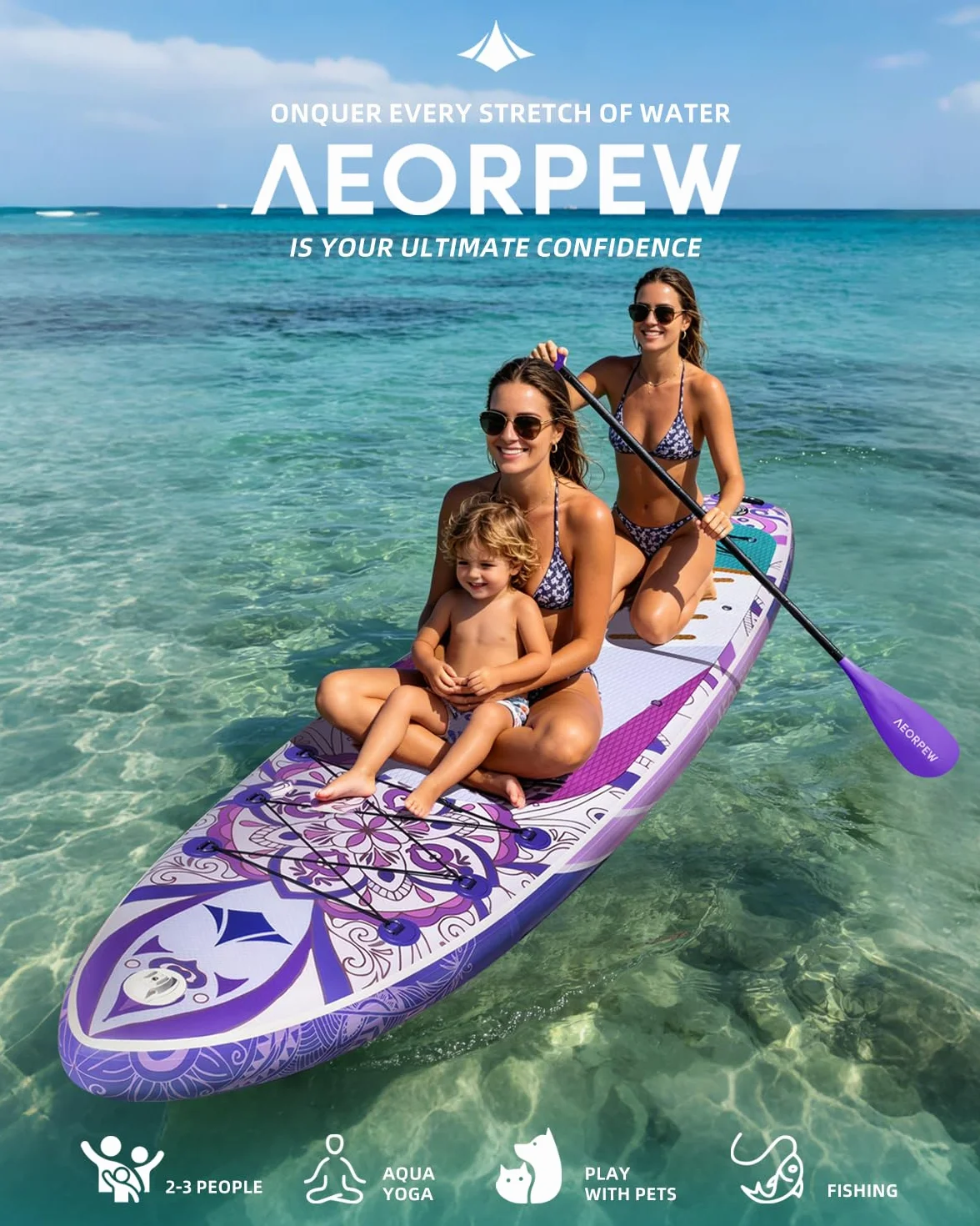 Tavola da paddle gonfiabile 86 cm SUP per donna con pagaia e zaino 100 l