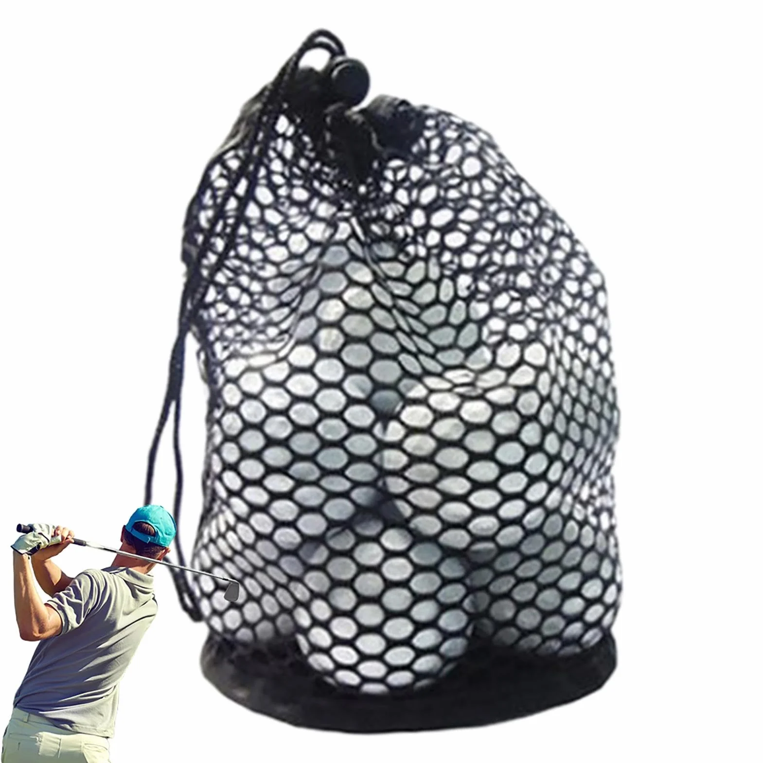 Contenitore per palline da golf in nylon con coulisse, grande capacità borsa multifunzionale