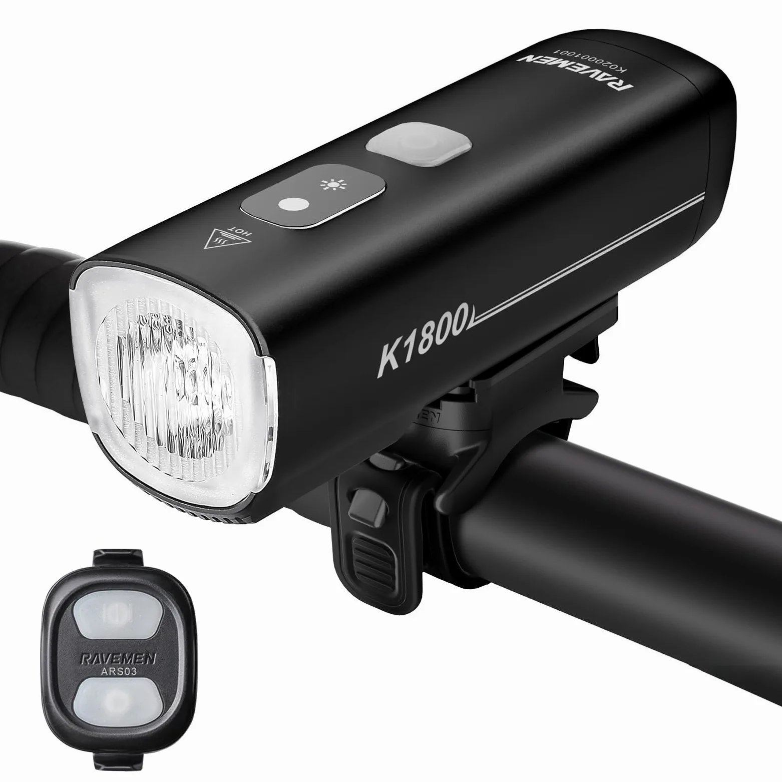 RAVEMEN 1800 Lumen Intelligente Anteriore per Bicicletta, Modalità di guida notturna e diurna intelligente Regolazione automatica Della Luminosità, Carica e scarica USB-C IPX7