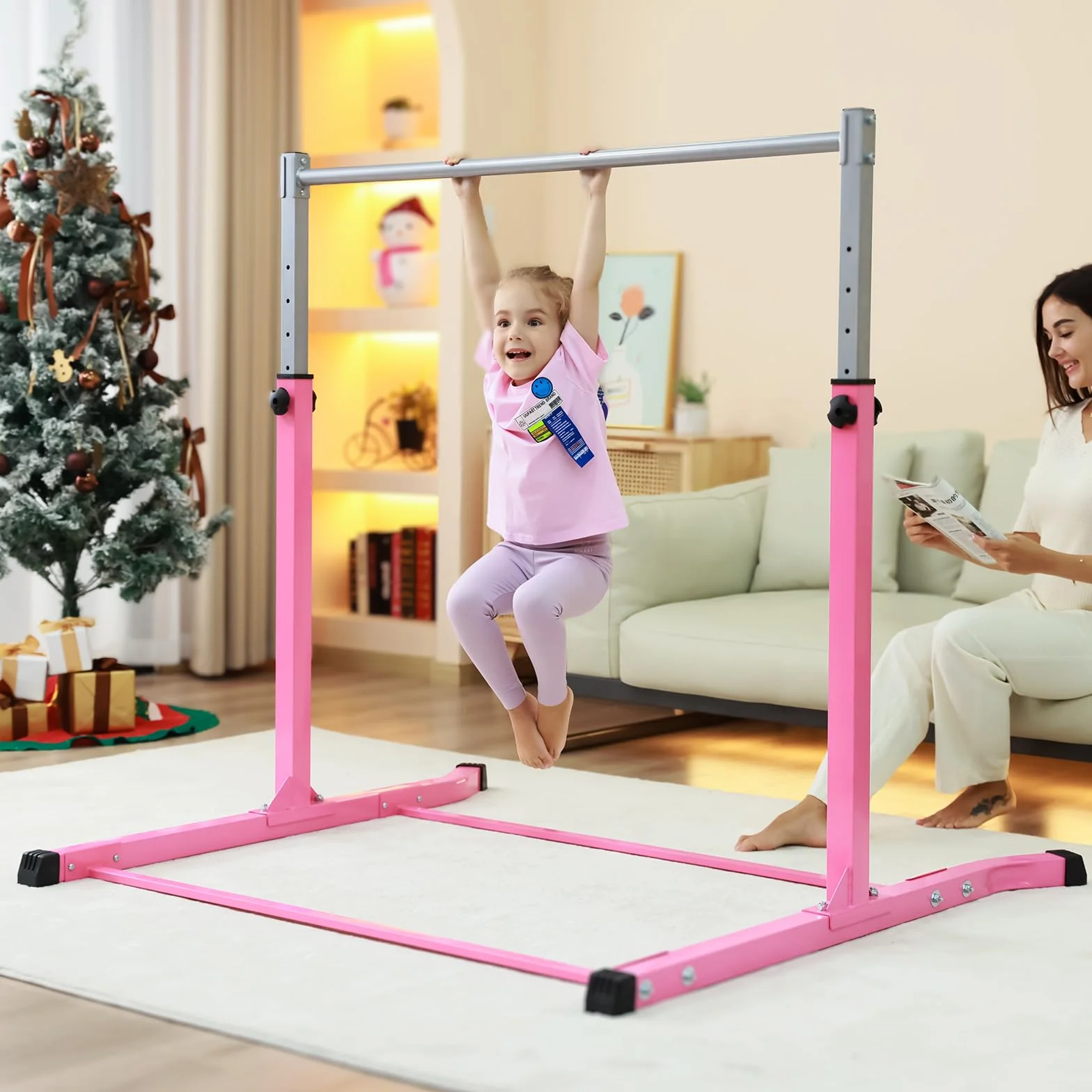 Mosebears Barra da ginnastica per bambini, struttura in acciaio, altezza regolabile 7,6 cm - 1,7 m