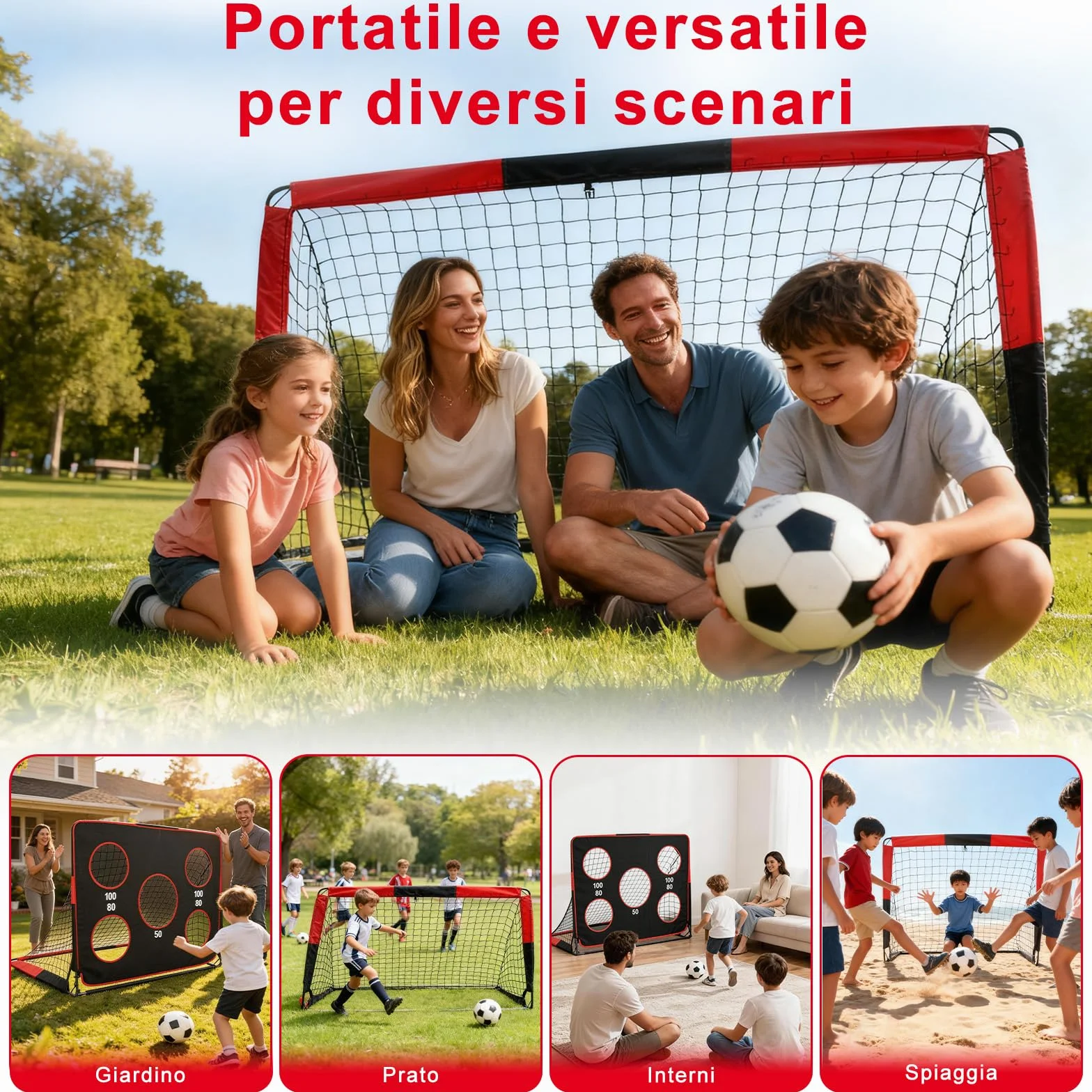 Porta da calcio pieghevole 2 in 1 per bambini con borsa trasporto