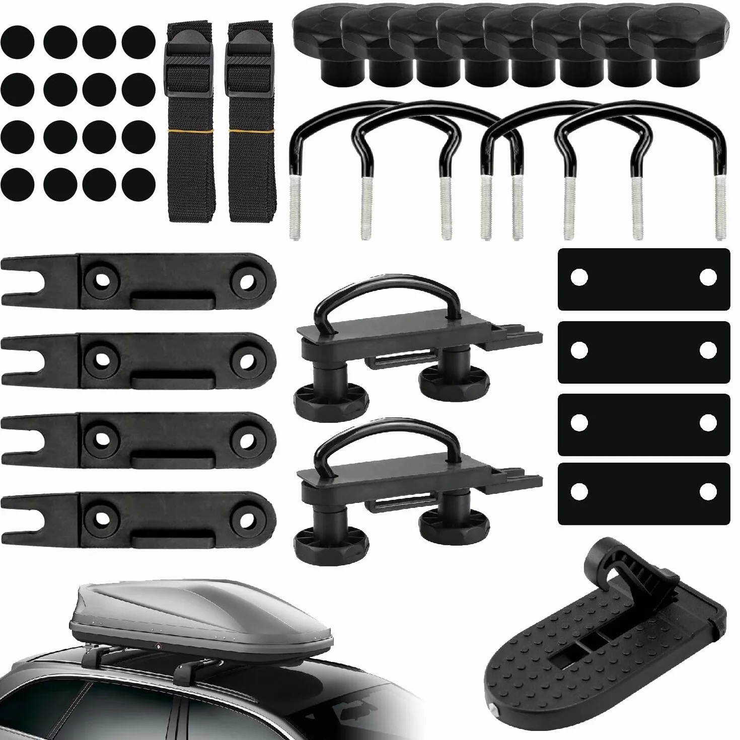 Supporto per box da tetto a U, 4 set di supporti per box da tetto, fissaggio a U staffa universale per box da tetto auto, supporto universale per box da tetto.