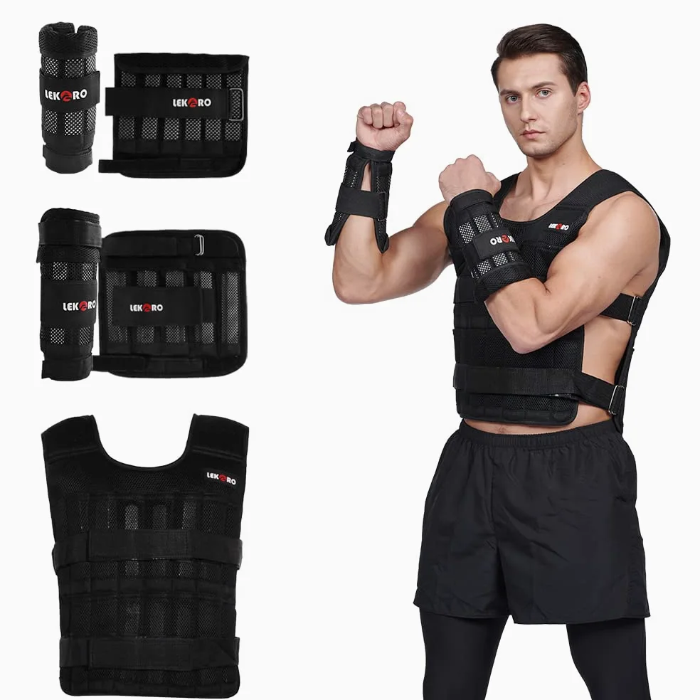 Set di Gilet Pesi Regolabili Con Pesi per Braccia e Gambe - Allenamento di Forza, Giacca e Caviglie in Nylon (Inclusi 96-100 Piastre in Acciaio)