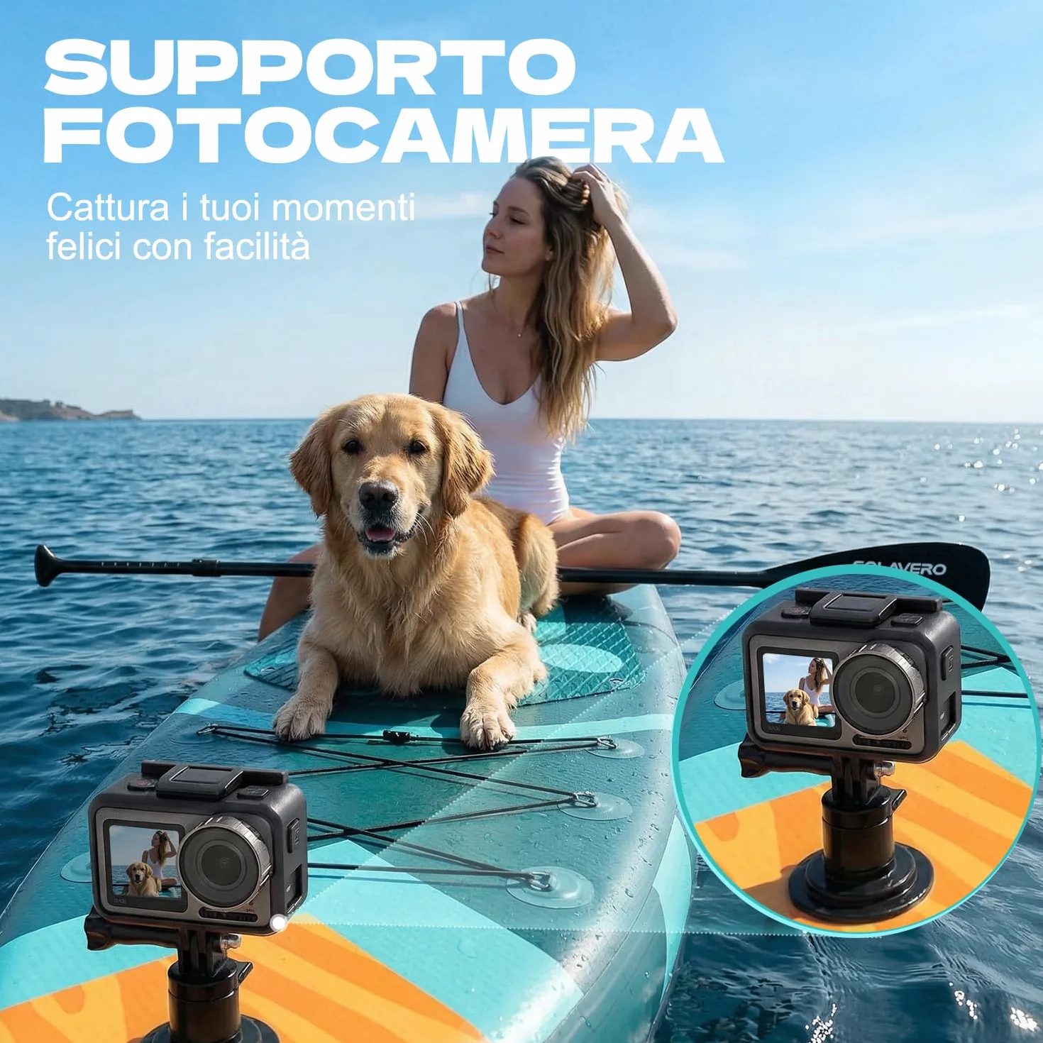 SOLAVERO Tavola da Sup Gonfiabile 323x83x15 cm Antiscivolo EVA Pagaia Regolabile 3 Pinne Fino a 200kg