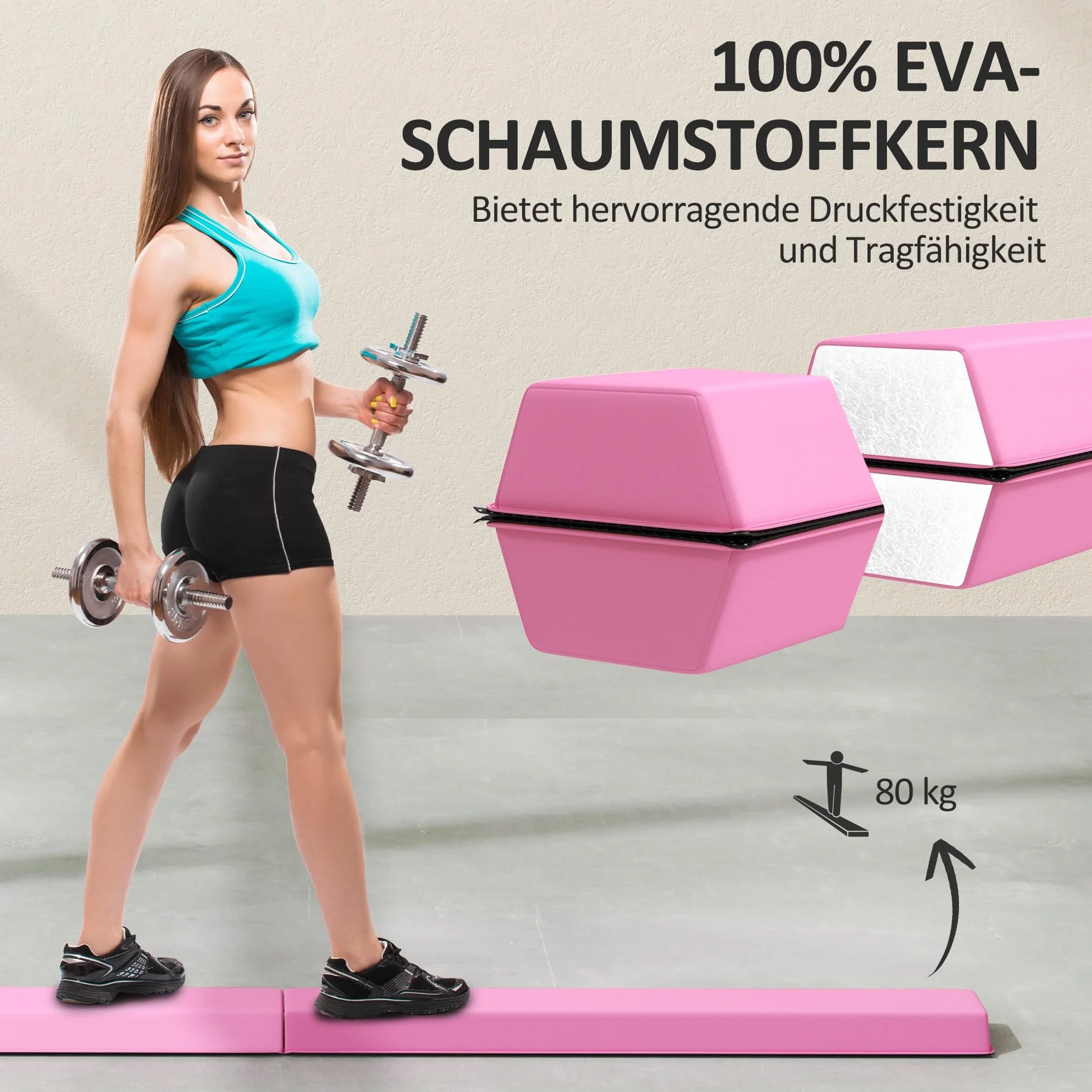 SPORTNOW Trave d'Equilibrio Pieghevole 236 cm, Trave da Ginnastica Portatile Antiscivolo, Fino a 80 kg, per Bambini 3+ Anni