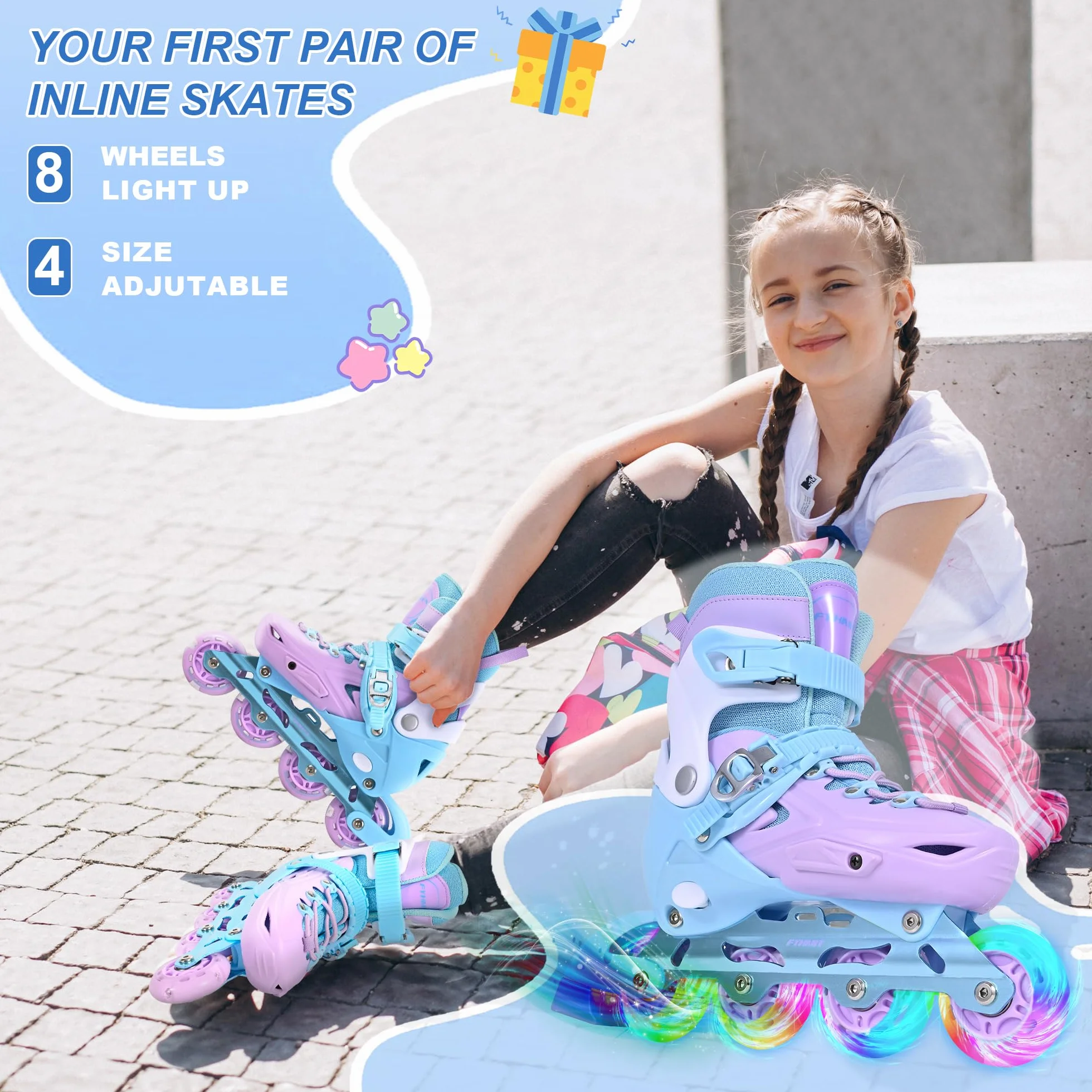 Pattini in linea per bambini regolabili con ruote luminose per ragazze principianti interno esterno