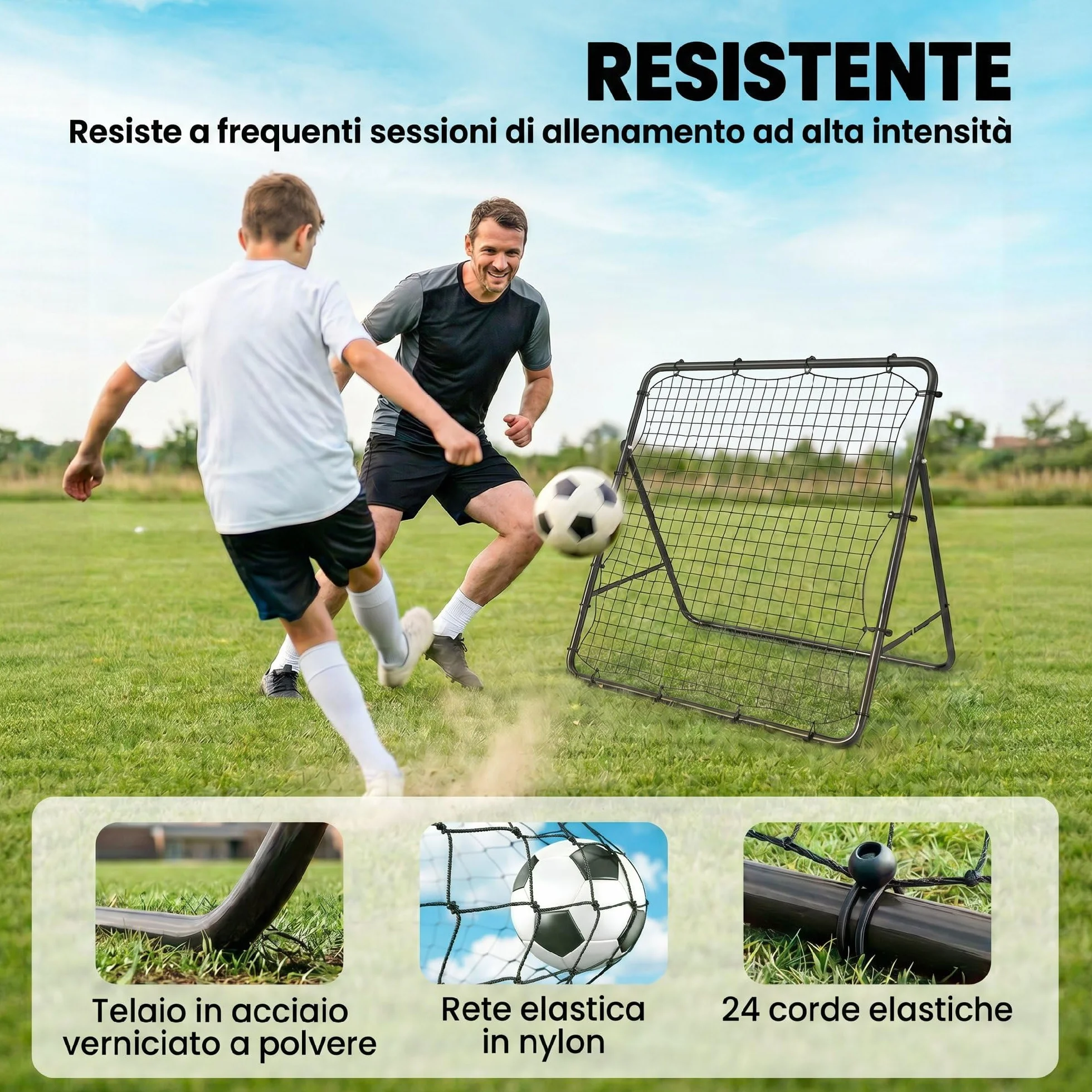 SPORTNOW Pieghevole Rete di Rimbalzo Calcio 5 Angolazione Regolabile Acciaio Allenamento Nero