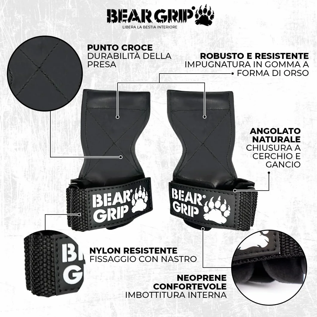 BEAR GRIP Multi Grip Straps Hooks, Premium Heavy Duty Weight Lifting Straps Gloves for Deadlifts, Rows & Weight Training, Wrist Support