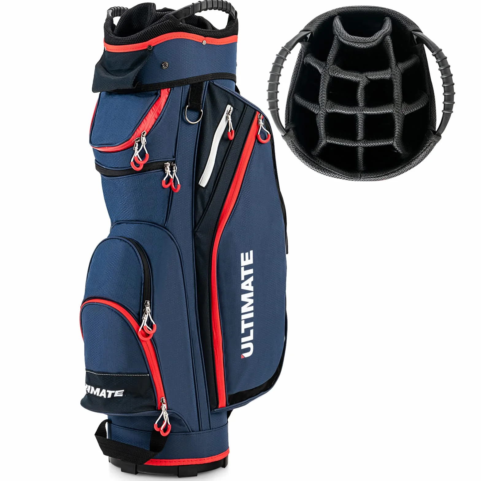 COSTWAY Borsa da Golf Leggera Grande Capacità 14 Divisori 8 Tasche Cappuccio Antipioggia Tracolla Borsa Termica Blu