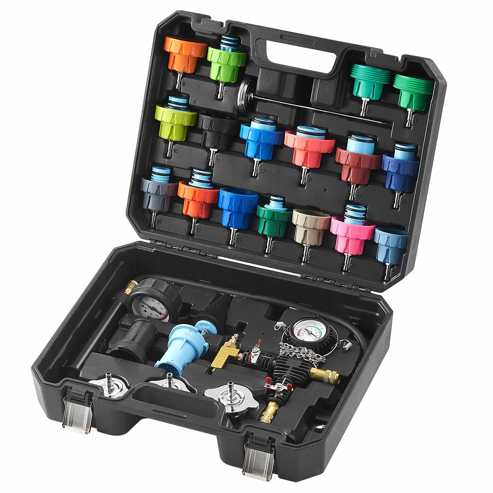 VEVOR Kit Tester Universale per Pressione del Sistema di Raffreddamento Sostituzione del Radiatore, Kit Adattatori per Pompa a Mano Kit Tester per Pressione con Valigetta Portatile Auto Moto Camion