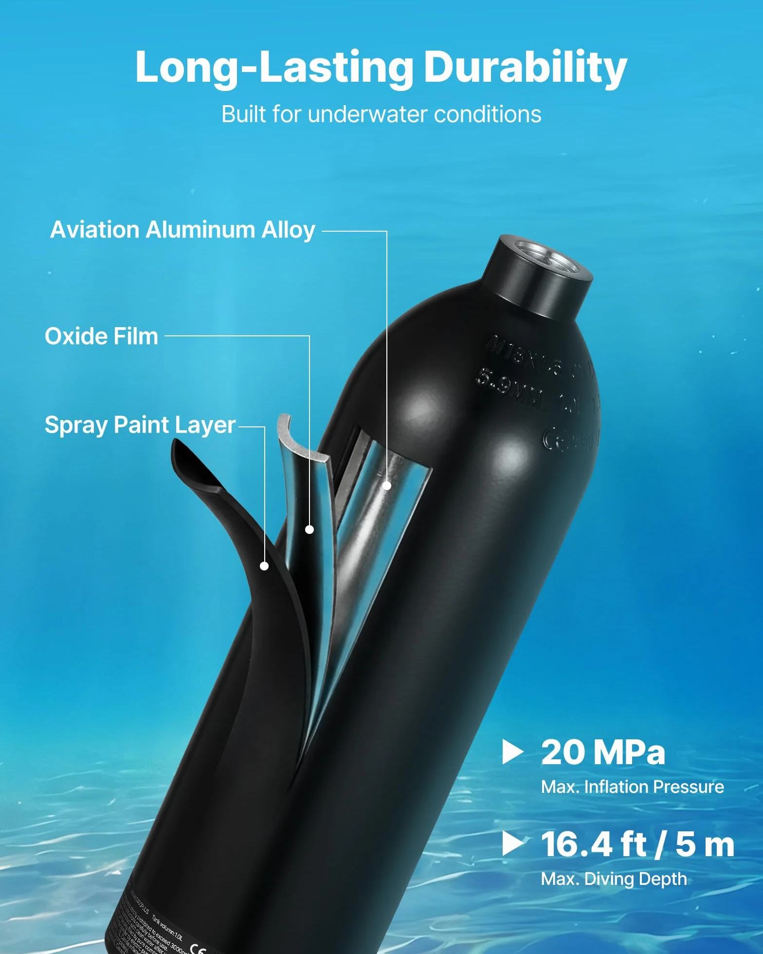 VEVOR Mini Bombola Subacquea Portatile 1L Aria Compressa con Borsa e Maschera, Autonomia 20 Minuti