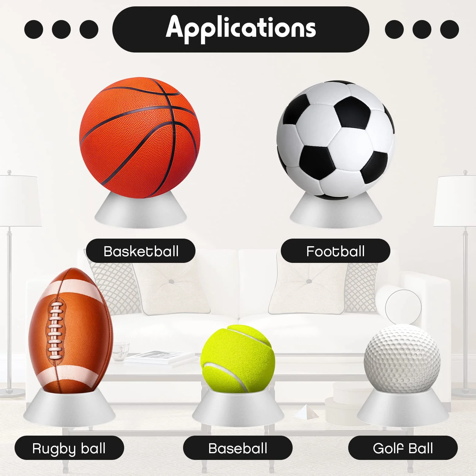 Supporto per Pallone Memorabilia Piedistallo per Sfera Stand Espositore per Porta Palla 6 Pezzi Trasparente