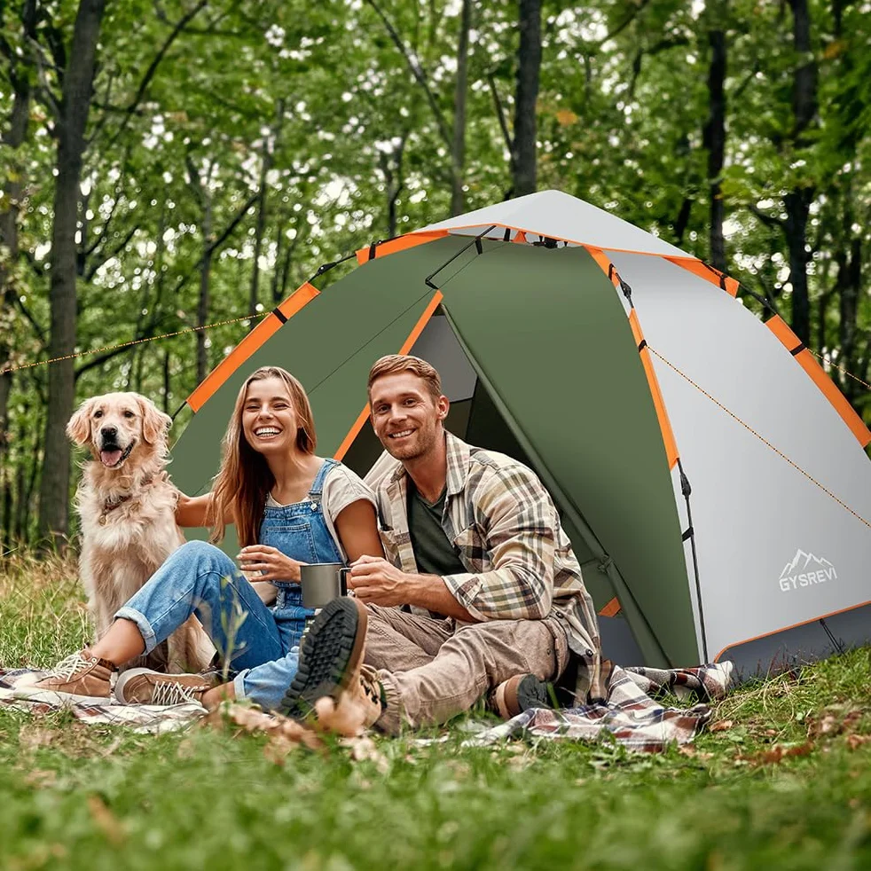 Tenda Campeggio 2-4 Persone Automatica Doppia Porta Anti UV Impermeabile 2 in 1 Interna Esterna