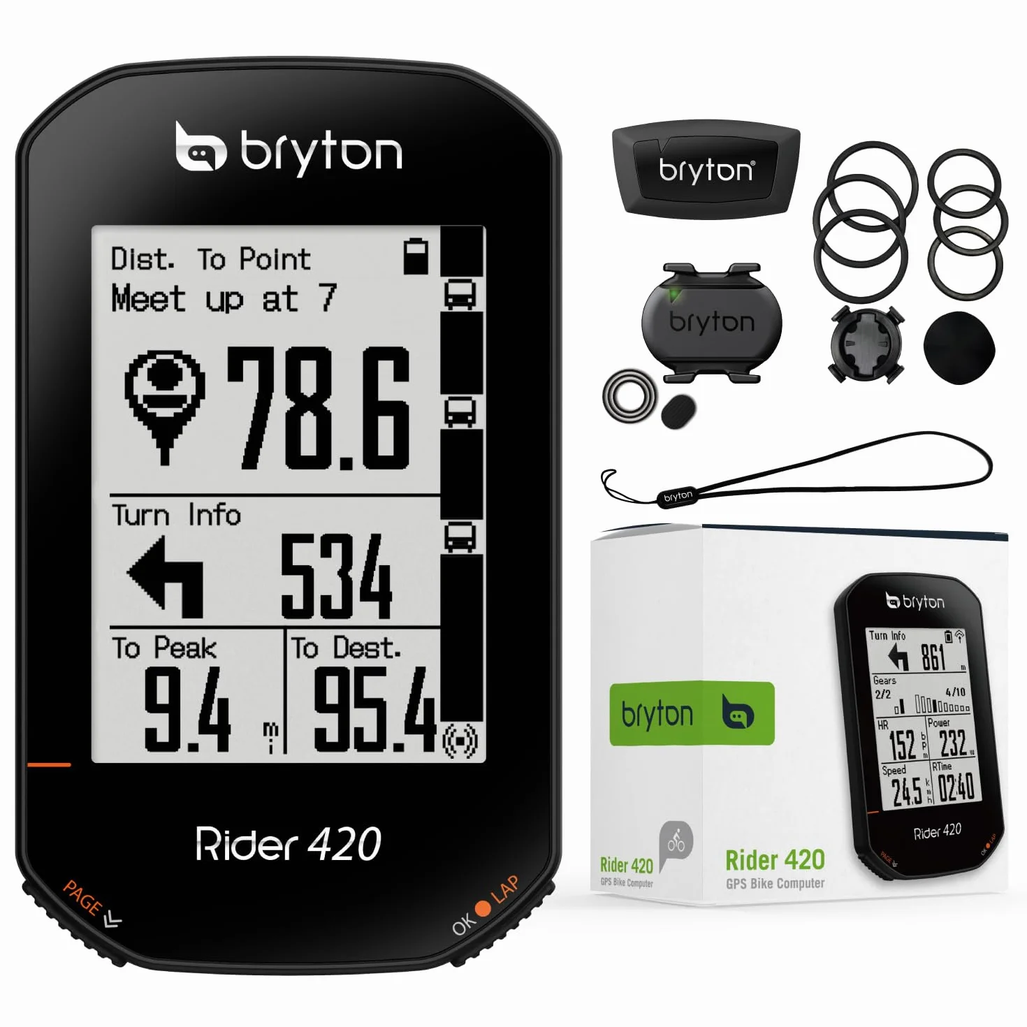 Bryton Rider 420 Sensor Bundle GPS Ciclismo, 35h Bateria, Nawigacja Trasy