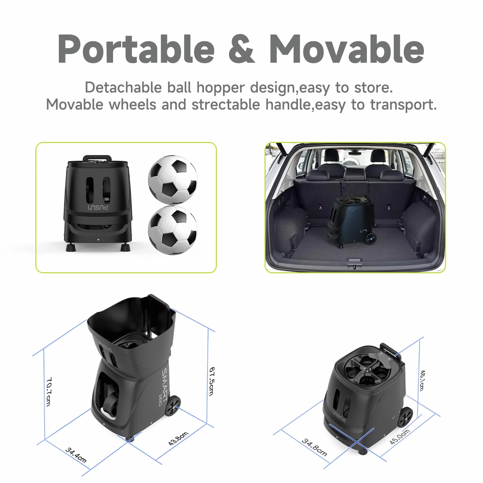 PUSUN PT-Smart Pro Macchina Lanciapalline Tennis Professionale Doppio Controllo Telecomando App Capacità 115+ Palline