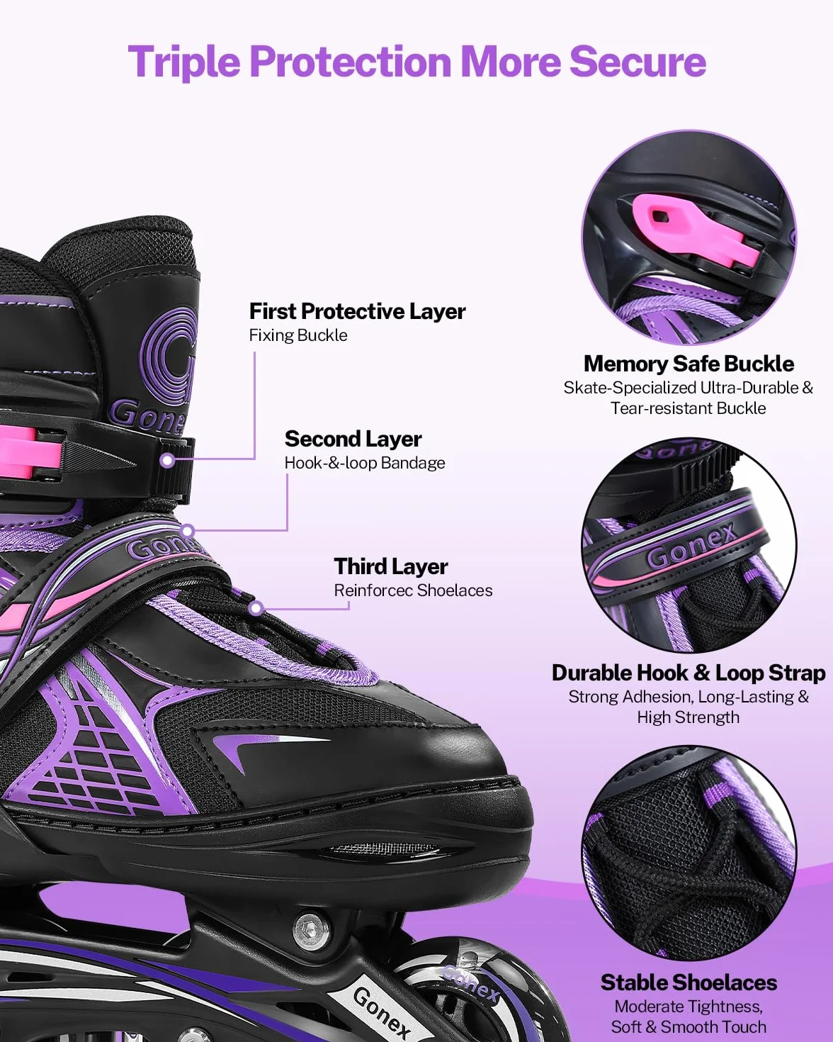 Gonex Pattini in Linea Regolabili con Ruote Luminosa, Inline Skates Bambina Ragazzo Adulti Donna (EU 31-42), Rosa/Verde