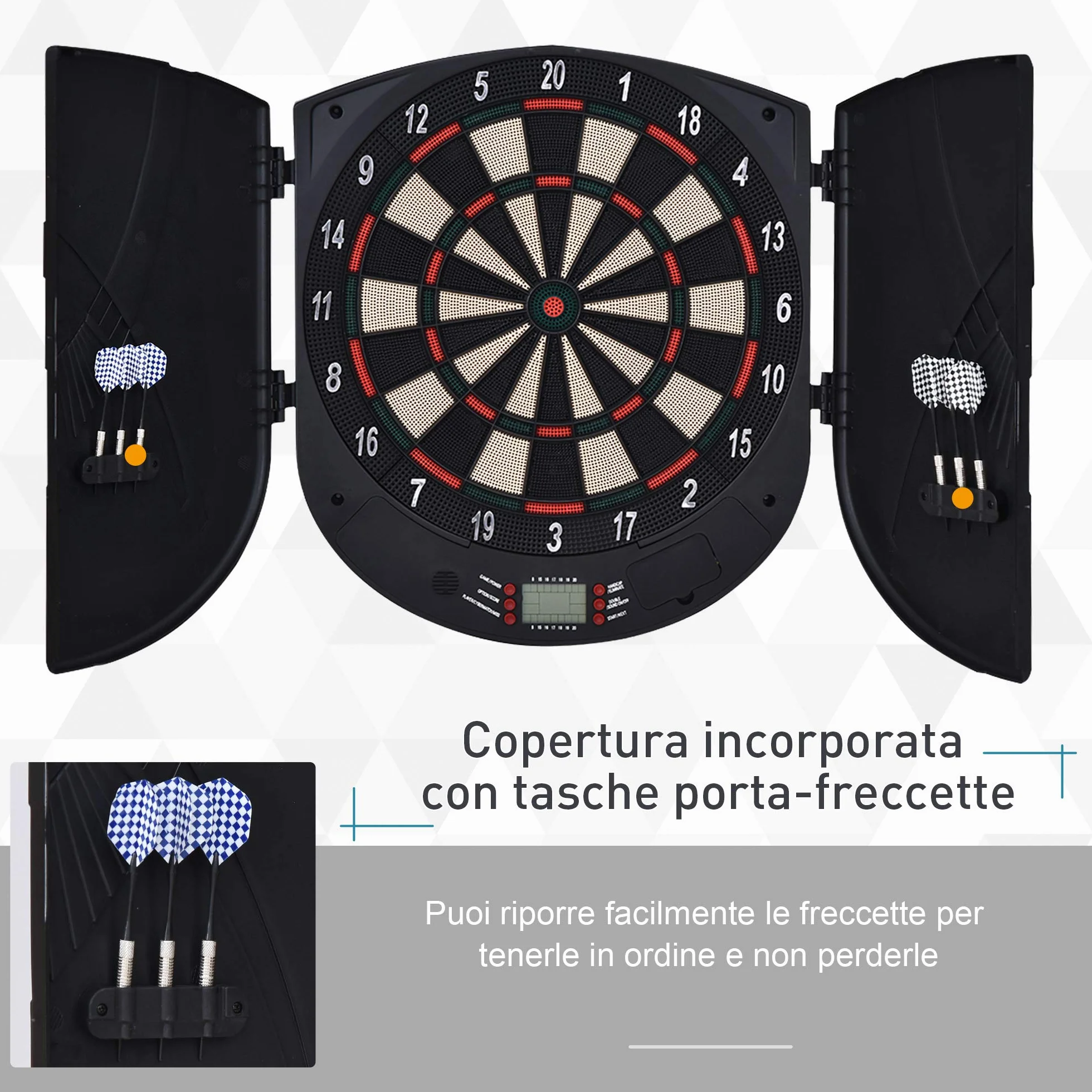 HOMCOM Bersaglio Freccette Elettronico 8 Giocatori 6 Freccette Schermo LCD 26 Modalità Gioco