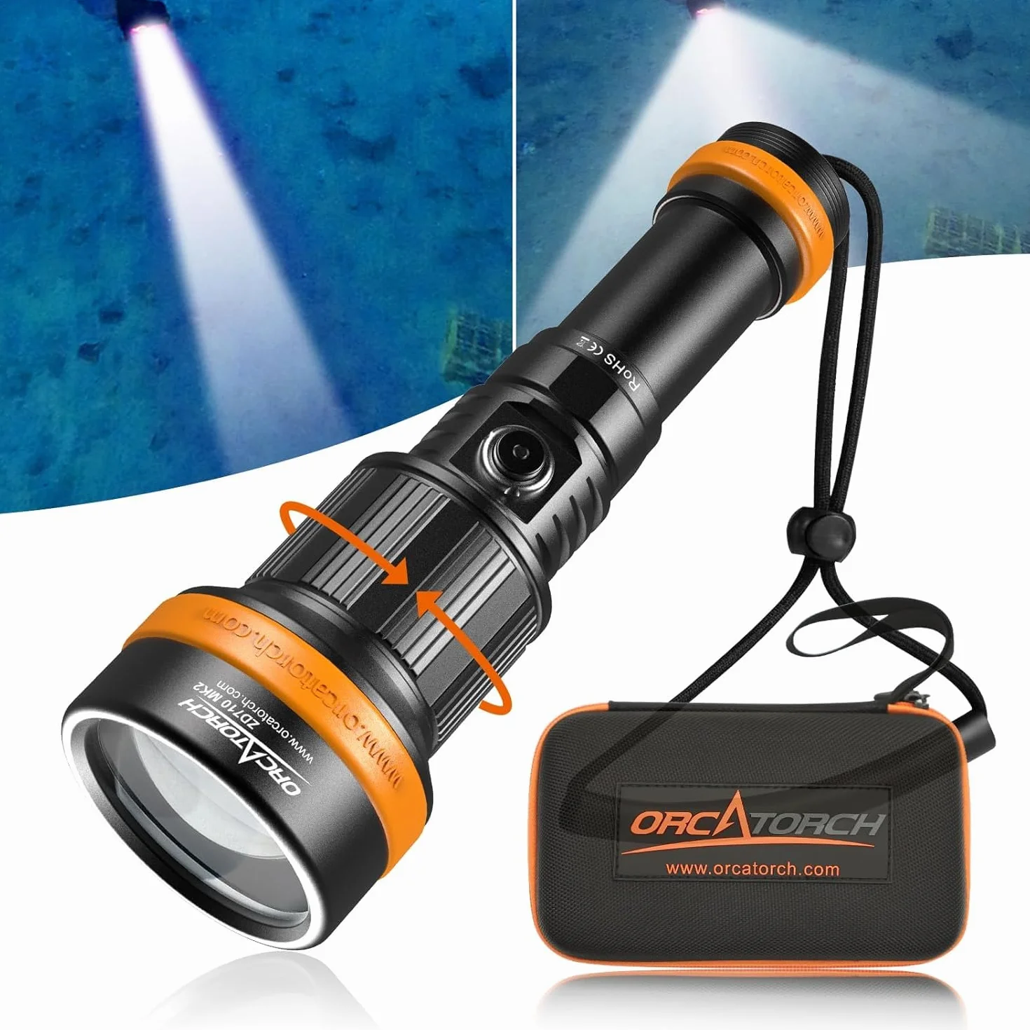 ORCATORCH ZD710MK2 Torcia Subacquea 1500 Lumen LED 4°-72° Zoom IP68 Impermeabile 150M