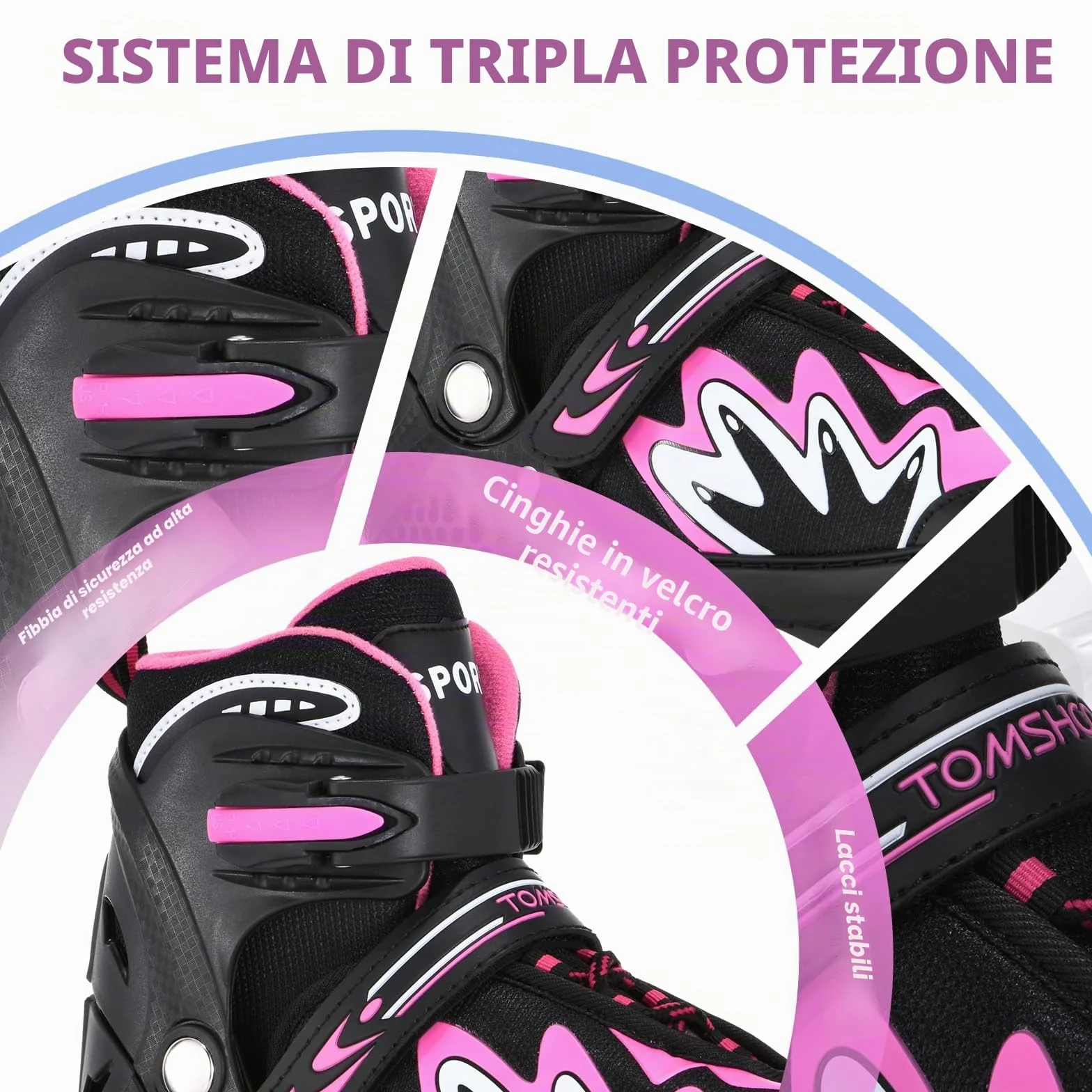TOMSHOO Pattini a Rotelle con Ruote LED Regolabili per Bambini