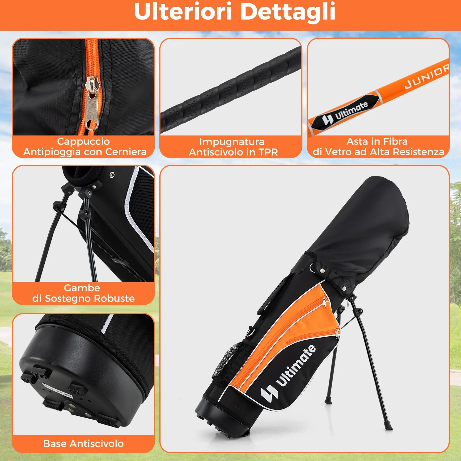 COSTWAY Set Completo Mazze da Golf Bambini Destrimano Fairway 3 Ferri 7 9 Putter Borsa Portatile