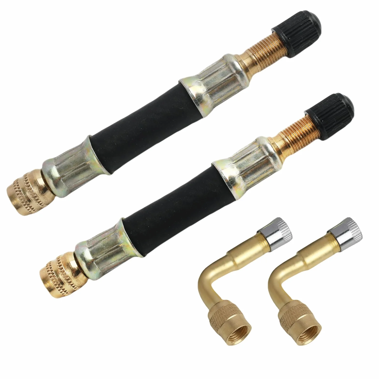 Prolunga Valvola Pneumatico (90° + 100mm), in Gomma e Ottone – prolunga valvola per Auto, Moto, Bicicletta, Scooter, Camion – Resistente al Calore (90°, 100MM)