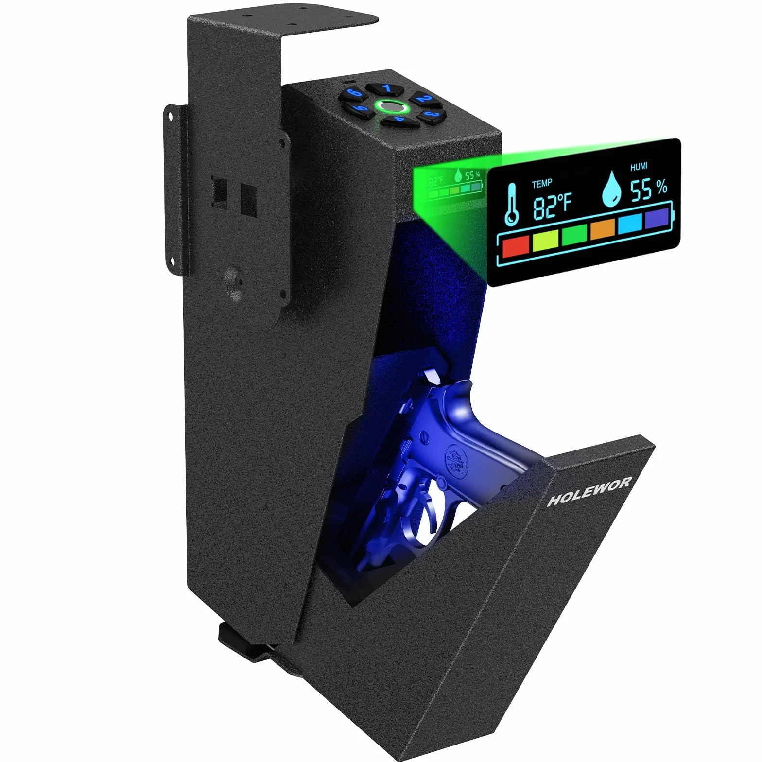 HOLEWOR Cassaforte per pistola, sicura per pistola biometrica, impronta digitale, accesso rapido, a discesa, custodia per pistola a montaggio singolo, per scrivania, comodino, comodino