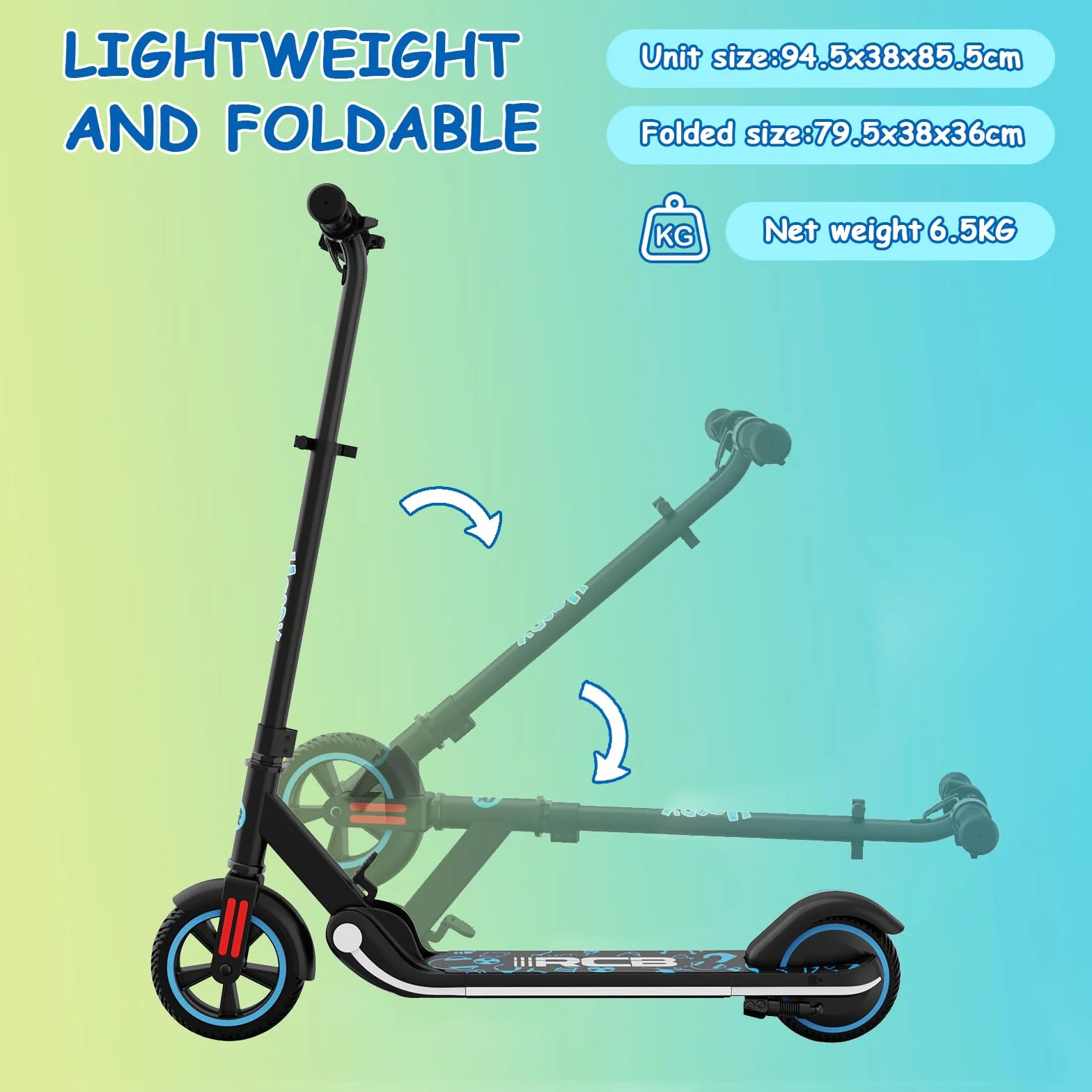Monopattino Elettrico per Bambini 6-12 Anni, Motore 150W, 16 Km/h, Pieghevole, LED, Regolabile
