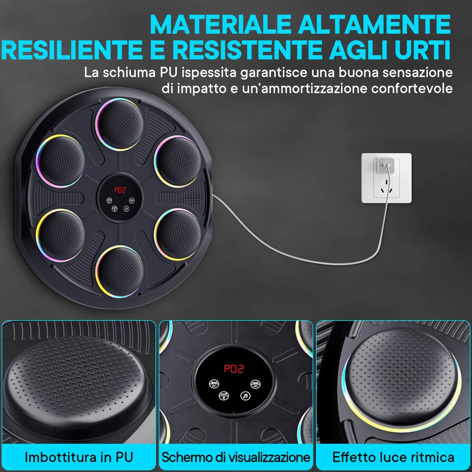 Music Boxing Machine - Tirapugni Musicale da Parete con 12 velocità e modalità Luce, Bluetooth, Macchina da Boxe per Allenamento Casa, Include Guanti MMA, per Allenamento Casa Adulti