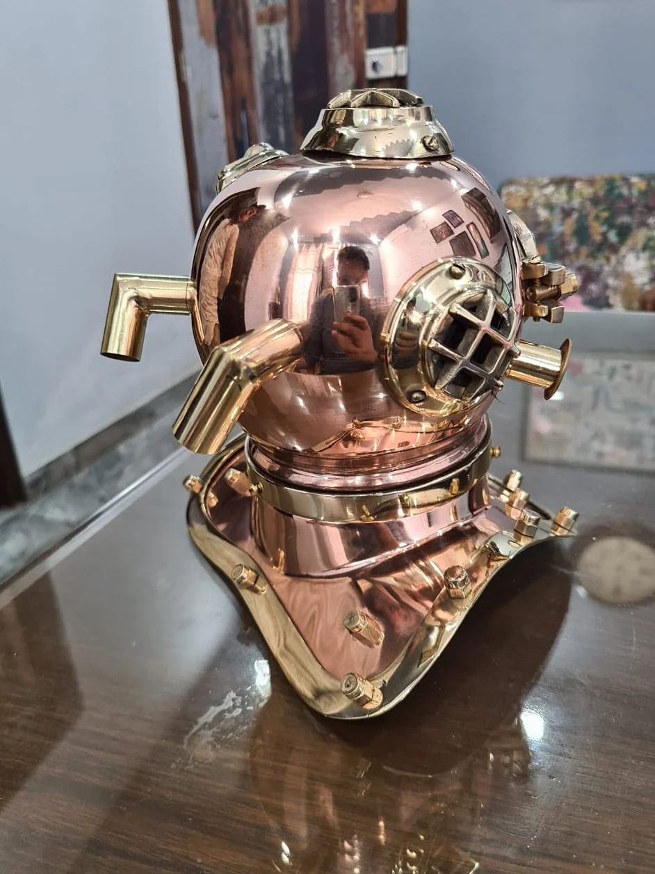 Mini casco subacqueo marino antico replica Mark us Navy Nautico finitura rame