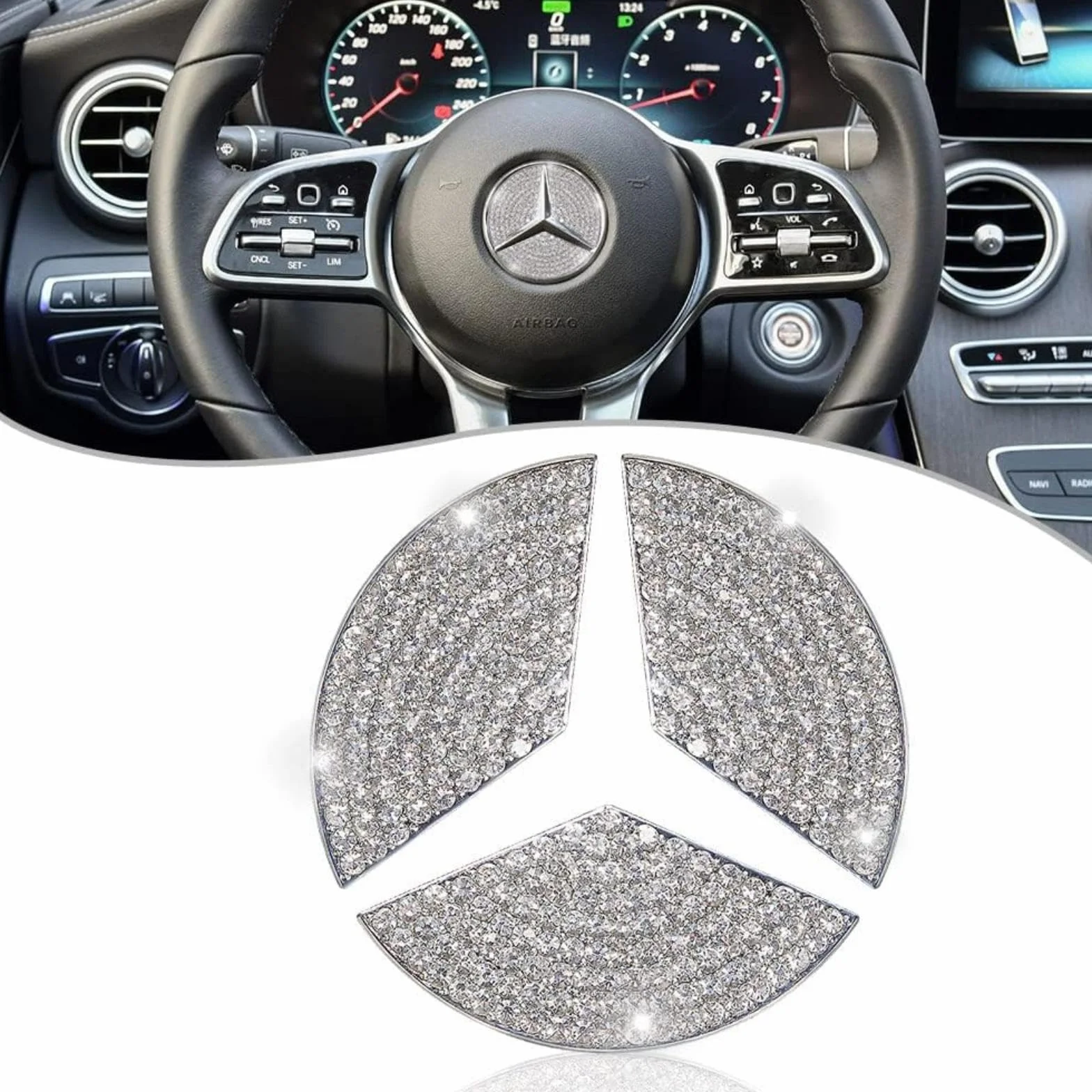 Adesivi per Volante Bling Cristallo 49mm Adesivi per Logo AMG Volante Accessori Interni per A E S CLA CLS GLA GLB GLC GLE GLS SL