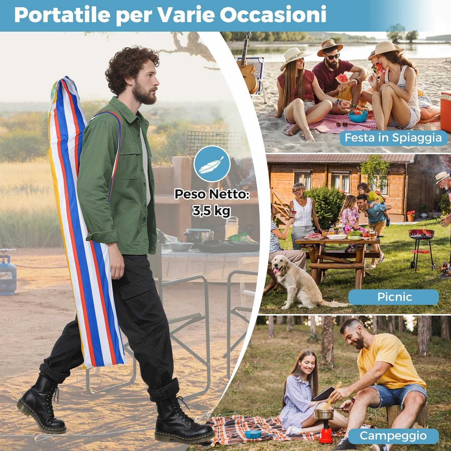 COSTWAY Tenda da Spiaggia Pieghevole 200x200 cm con Borsa da Trasporto
