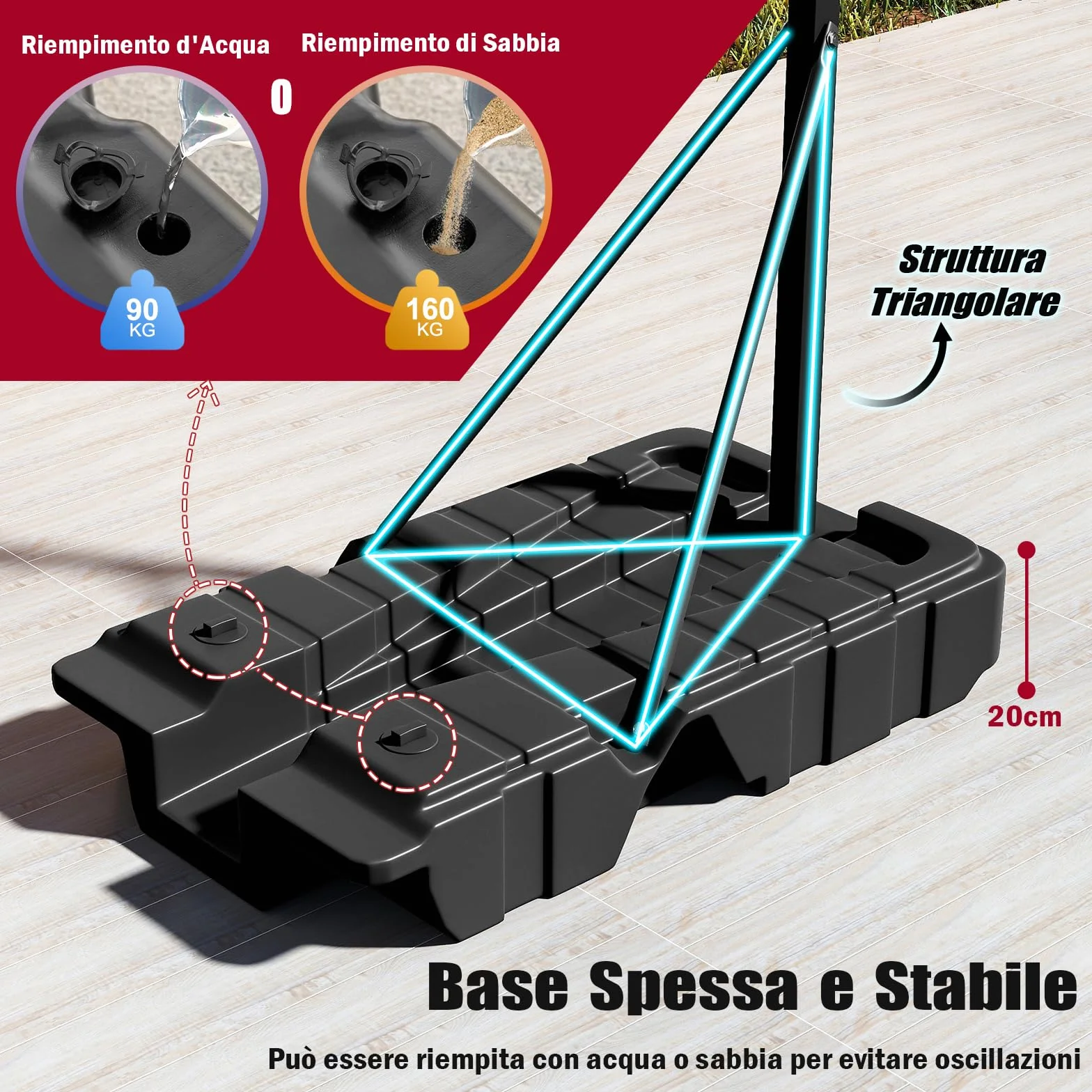 COSTWAY Canestro da Basket Professionale Pieghevole Altezza Regolabile 230-305 cm Tabellone PC Infrangibile Base Mobile con Ruote Riempibile