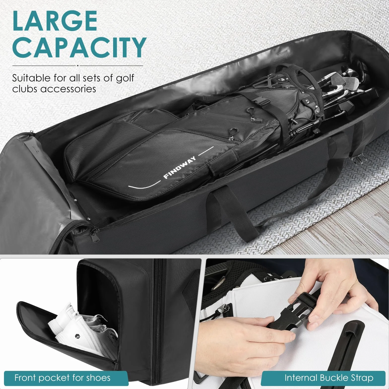 Findway Trova il sacchetto da viaggio per golf con ruote di, resistente e impermeabile in tessuto Oxford 900D, morbido, imbottito, copertura per viaggi in aereo