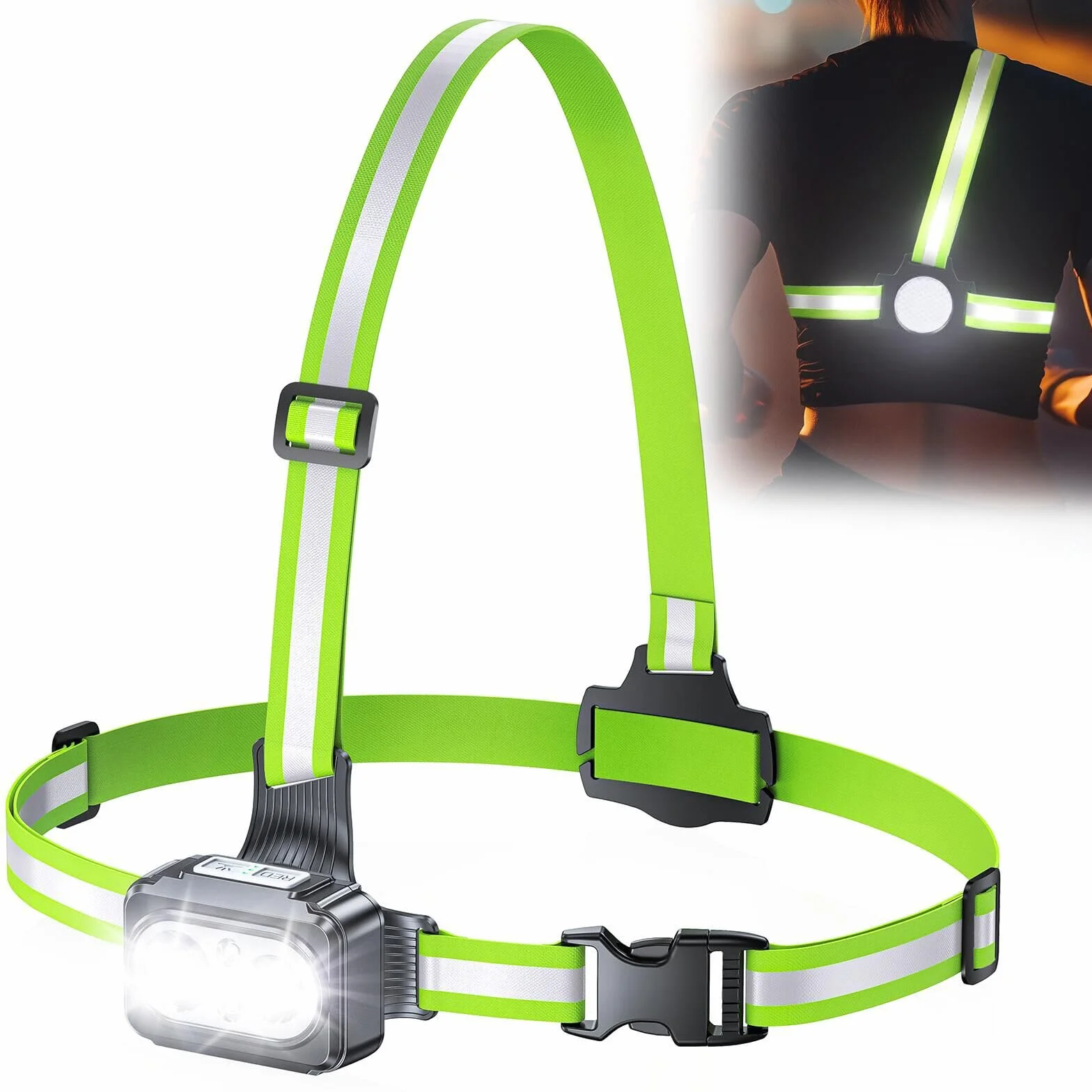 Luce Running con Strisce Riflettenti 500 Lumen Ricaricabile USB 7 Modalità IPX4 Impermeabile