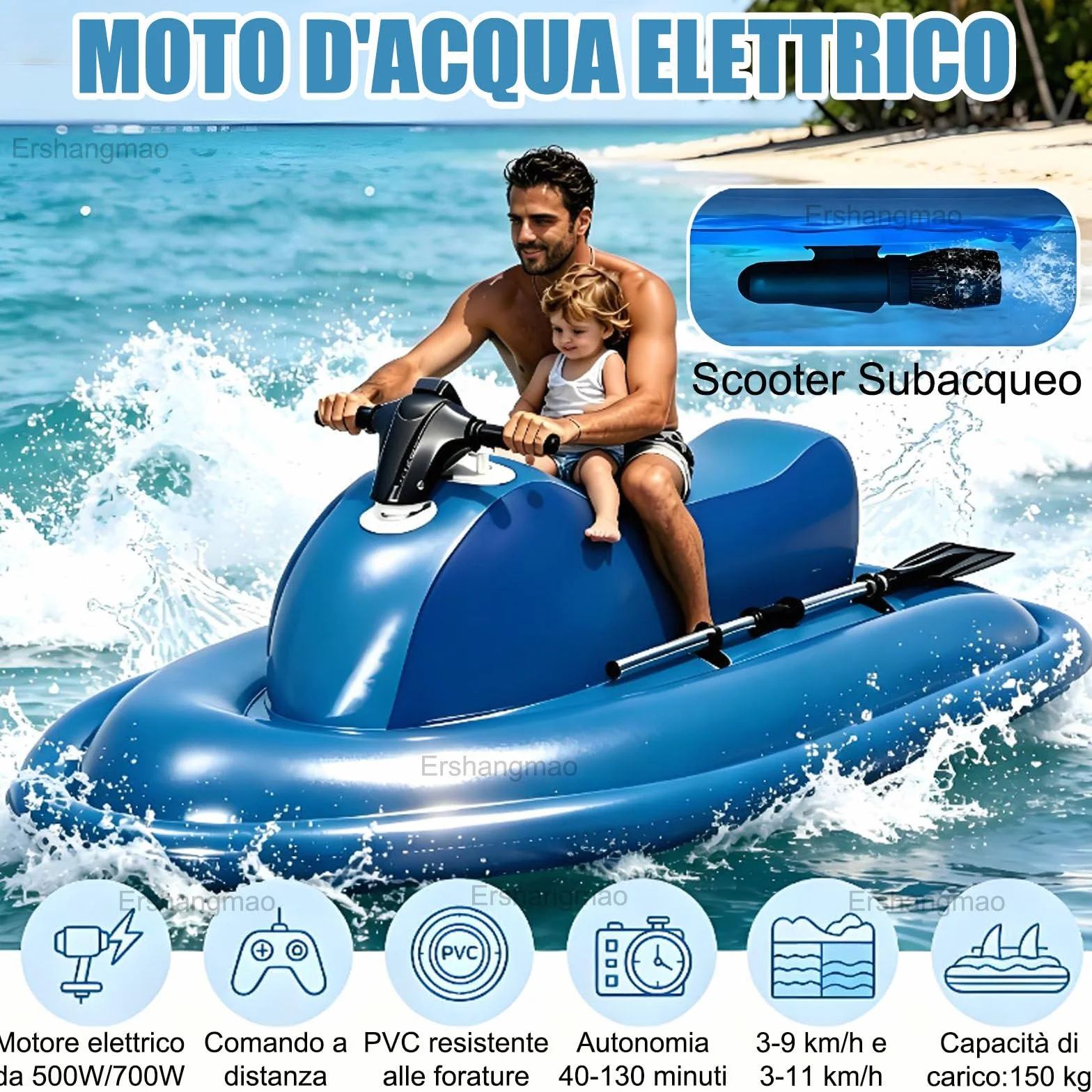 Moto d'Acqua Gonfiabile Elettrica 700W 10000mAh 16000mAh 3-9km/h 40-130min 9 velocità Mare Lago